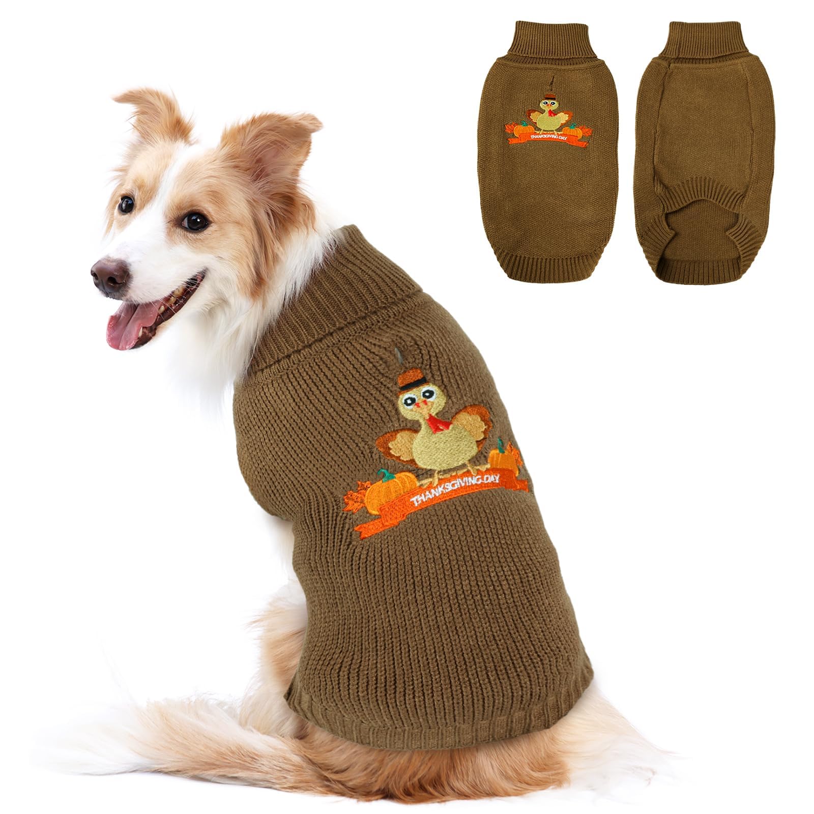NACOCO Dog Thanksgiving Turkey Sweater - Pet Warm Knitwear Sweater Funny Thanksgiving Turkey Pattern Winter Pet Clothes for Small Dogs(Brown, XL)