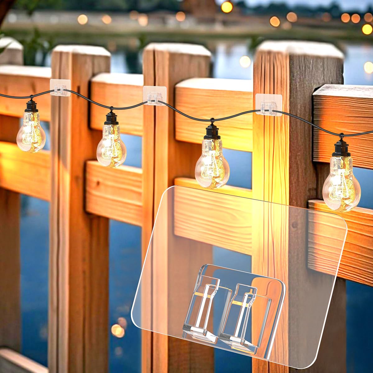 Aucenix Hooks for Outdoor String Lights -Heavy Duty Light Hook with Adhesive Strips Tool-Free Installation Clips for Christmas- Outside Double Hooks for Hanging Lights - Outdoors Sticky Clip (100)