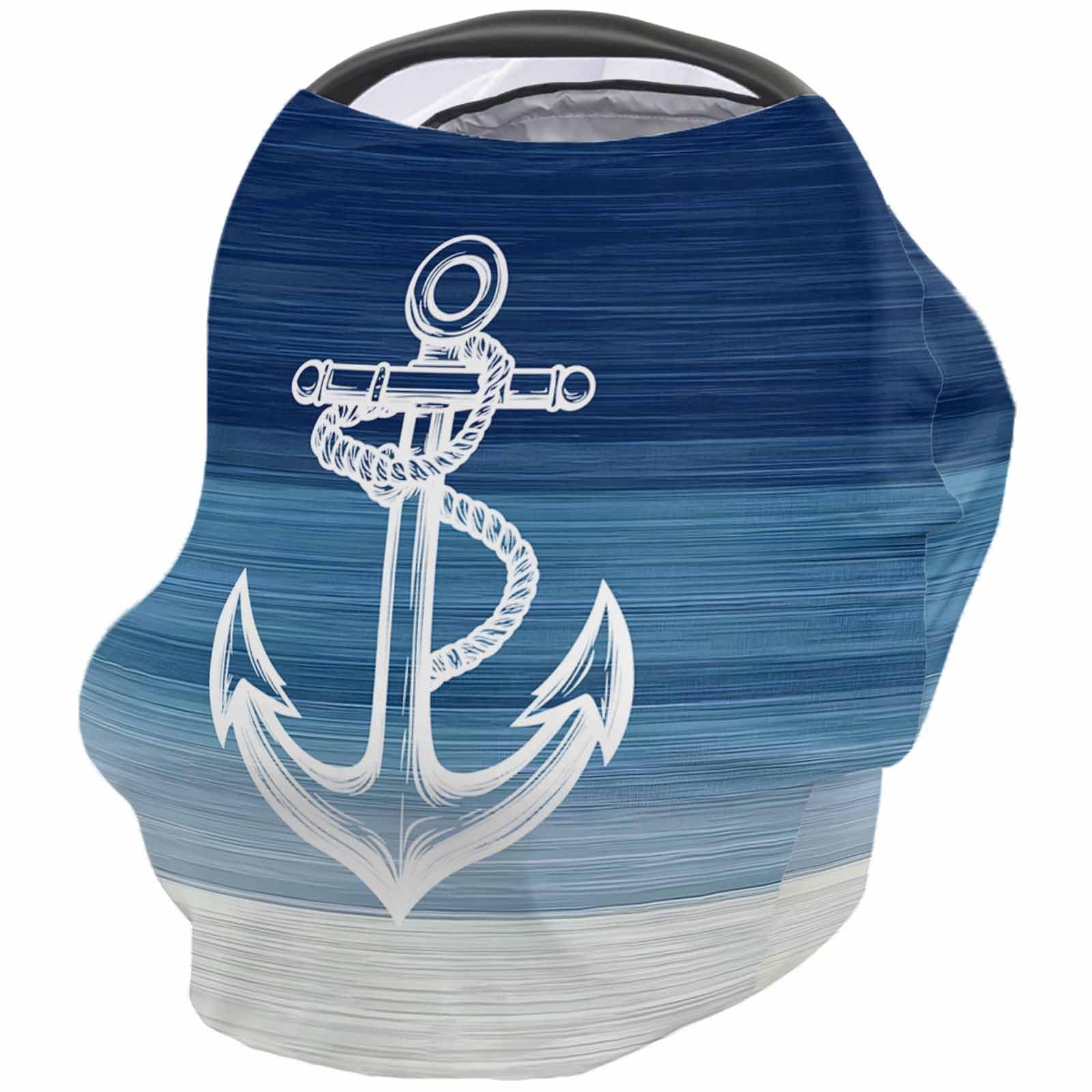White Lines Summer Ocean Nursing Cover for Breastfeeding Scarf, Blue Ombre Nautical Baby Car Covers Super Soft Multi Use for Canopy Shopping Cart Cover Blanket Stroller Cover