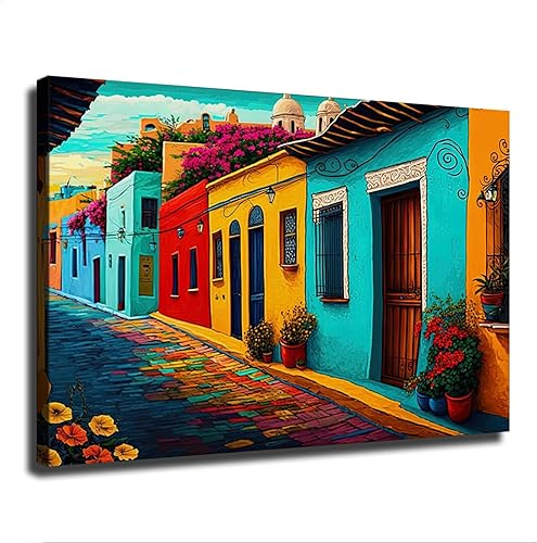 Pintura de pueblo mexicano, impresiones artísticas mexicanas, decoración de arte mexicano, póster de arte mexicano, arte popular mexicano, arte de