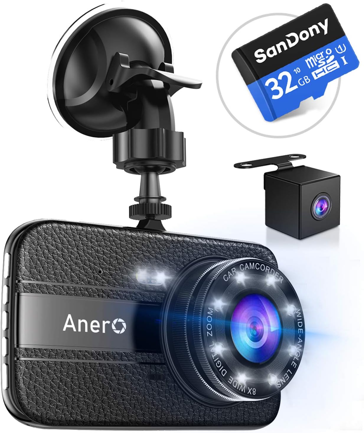 Amazon 改良版32gカード付き ドライブレコーダー 前後カメラ 1080pフルhd 1800万画素 ドラレコ 170 広視野角 Sonyセンサー レンズ 常時録画 G Sensor Wdr ブラック Anero 家電 カメラ