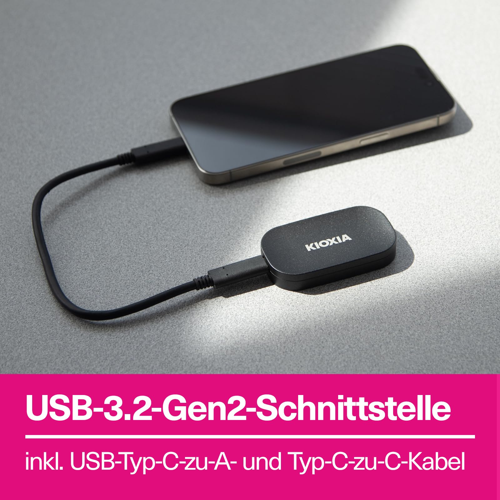 KIOXIA EXCERIA Plus G2 Portable SSD – 2TB externes Laufwerk, USB 3.2 Gen 2, bis zu 1050MB/s Lesen & 1000MB/s Schreiben – kompatibel mit Windows, macOS, iOS, Android, PS5, Xbox Series X/S