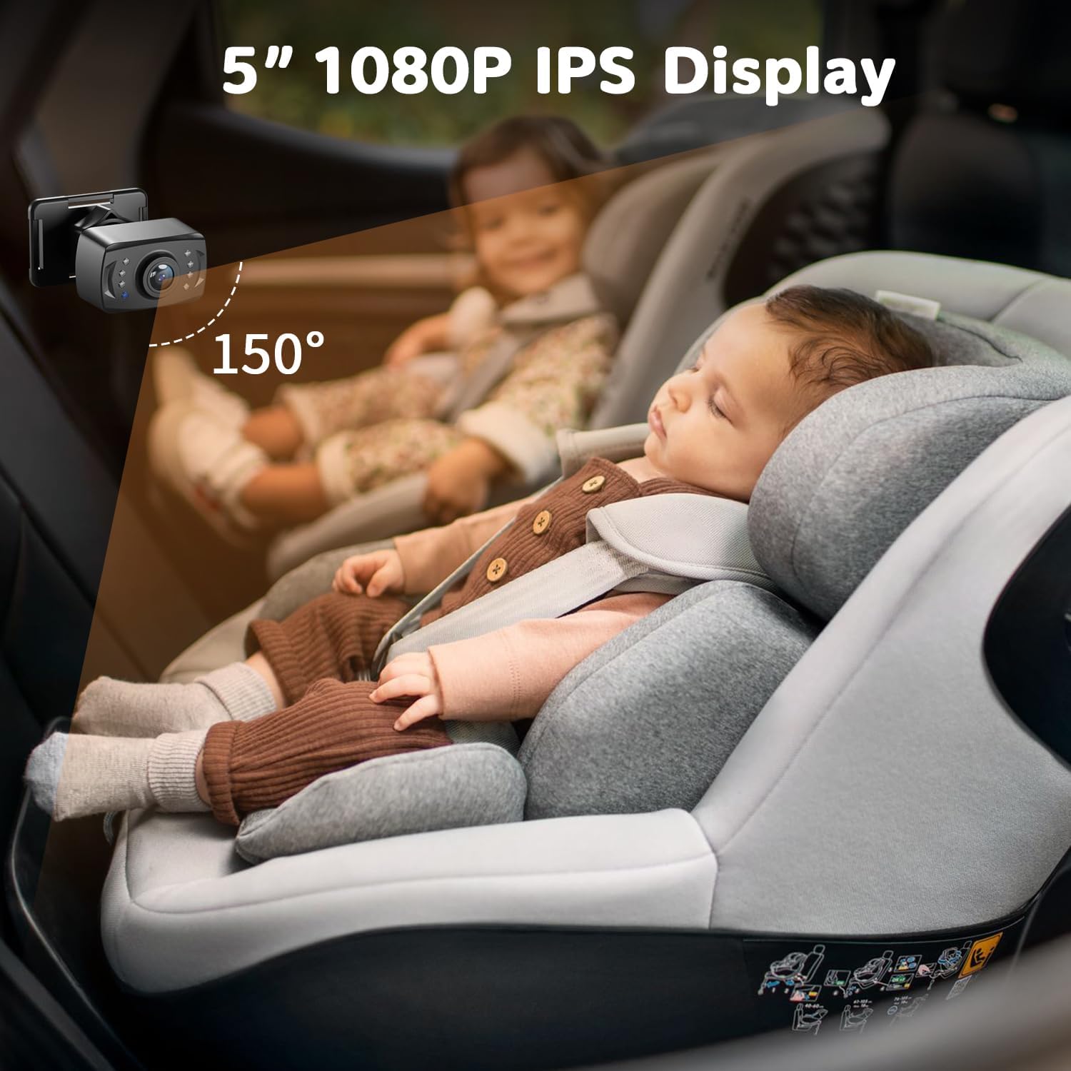 Itomoro Baby Car Camera 5'' 1080P with 3X Zoom, IR Night Vision, 360°Rotating Adjustable Car Baby Monitor Easily Install Car Seat Camera for Baby Rear Facing