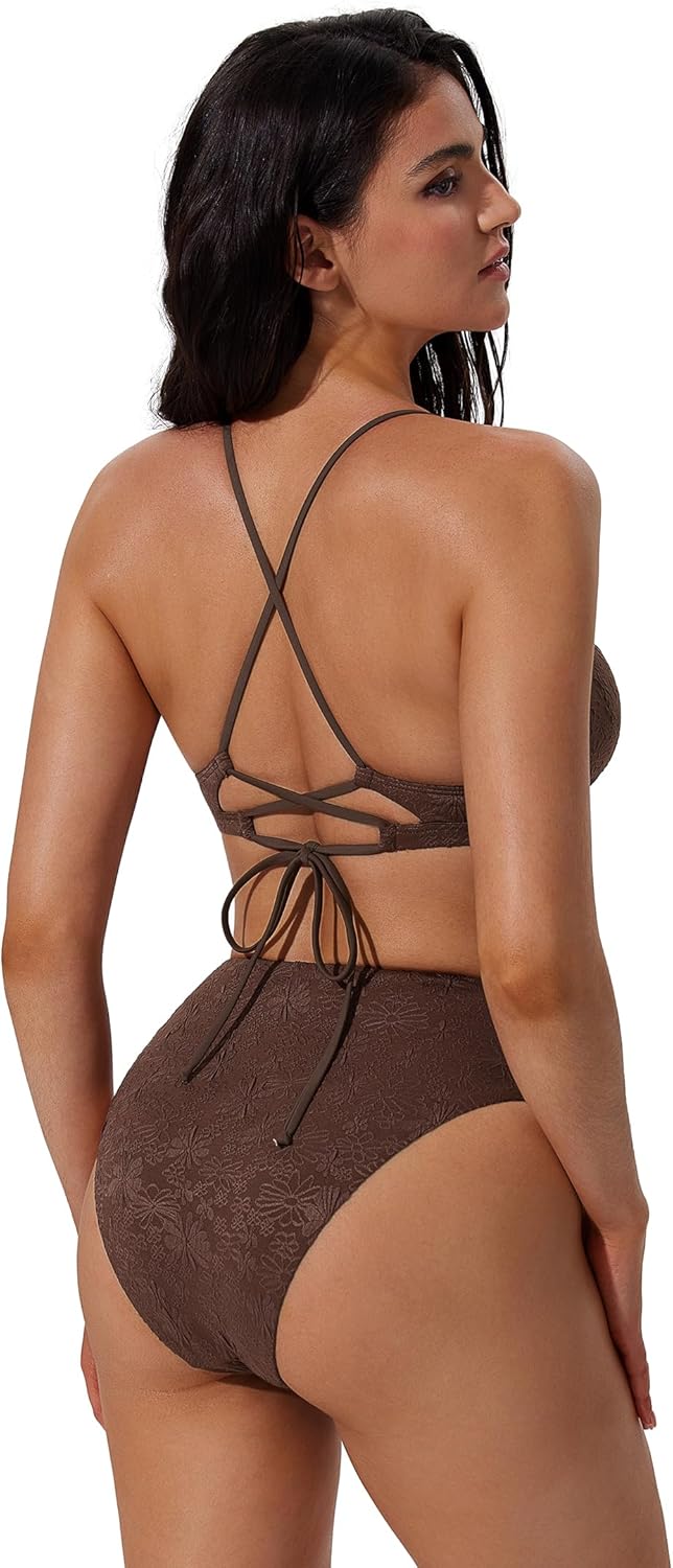 SUUKSESS Women Sexy Triangle Bikini Sets Textured High Cut 2 Piece Bathing Suit