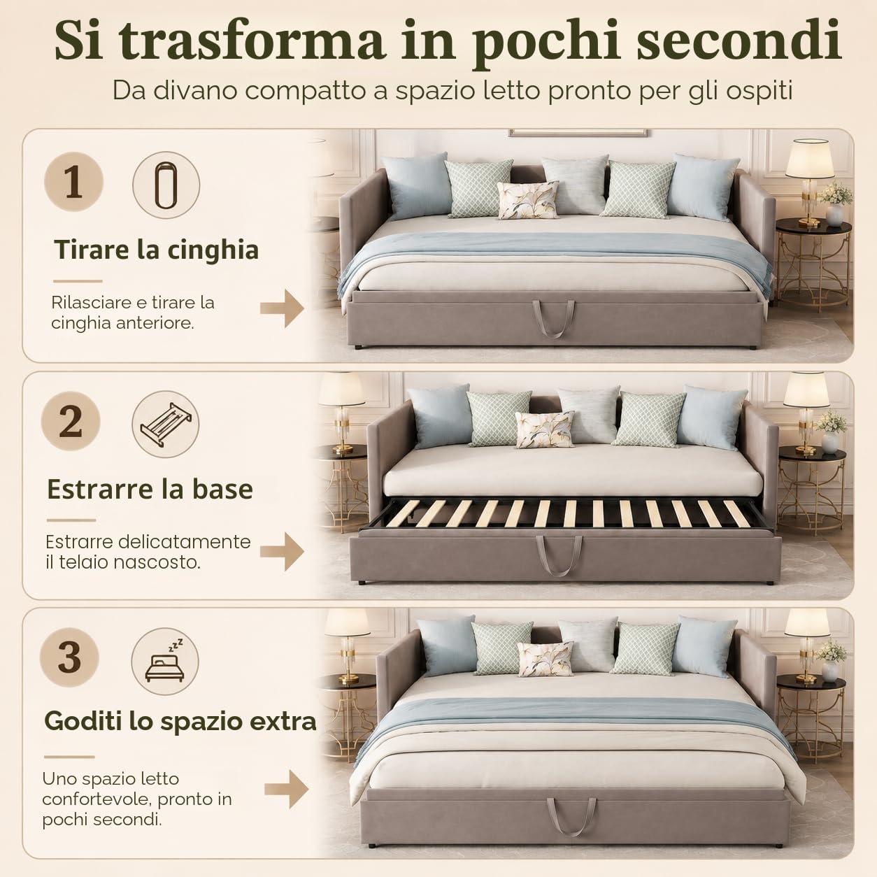 Divano letto multifunzionale allungabile 90/180 x 200 cm, divano allungabile a 2 posti con funzione di sonno e rete a doghe in velluto, ideale per soggiorno e camera degli ospiti (senza materasso)