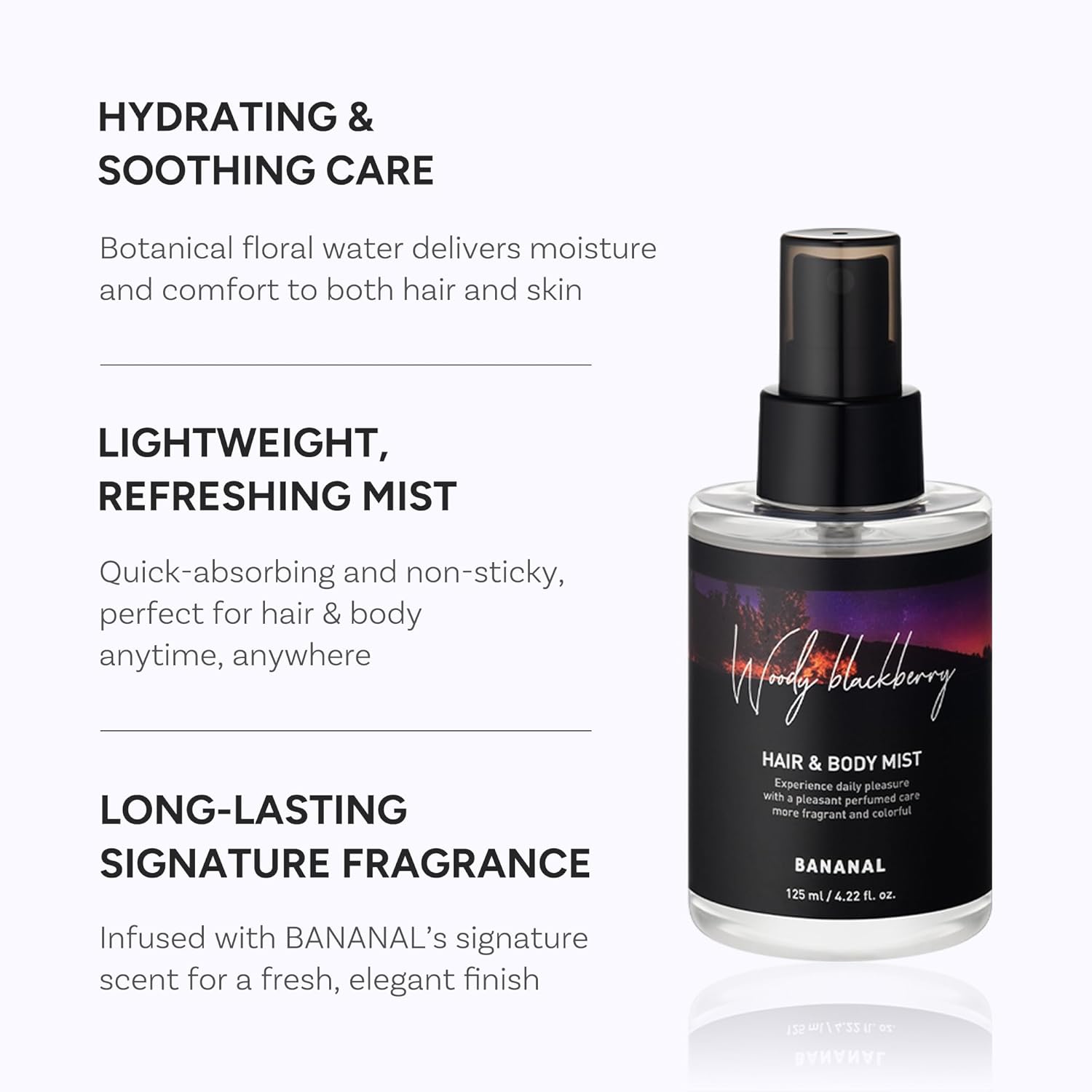 Perfumed Hair Mist for Women – Castor Oil for Shine & Long-Lasting Scent, Clean Hair Perfume & Body Mist – Botanical Waters & 17 Amino Acids, Sulfate, Paraben, Silicone-Free – Woody Darkberry, 125ml