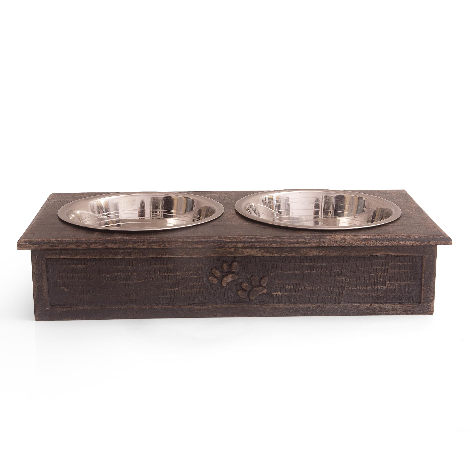 Juego de 2 cuencos de agua y alimentos para perros y mascotas, tazas de metal elevadas de acero inoxidable con soporte de madera de alta calidad, resistente a la corrosión, alimentos secos y húmedos