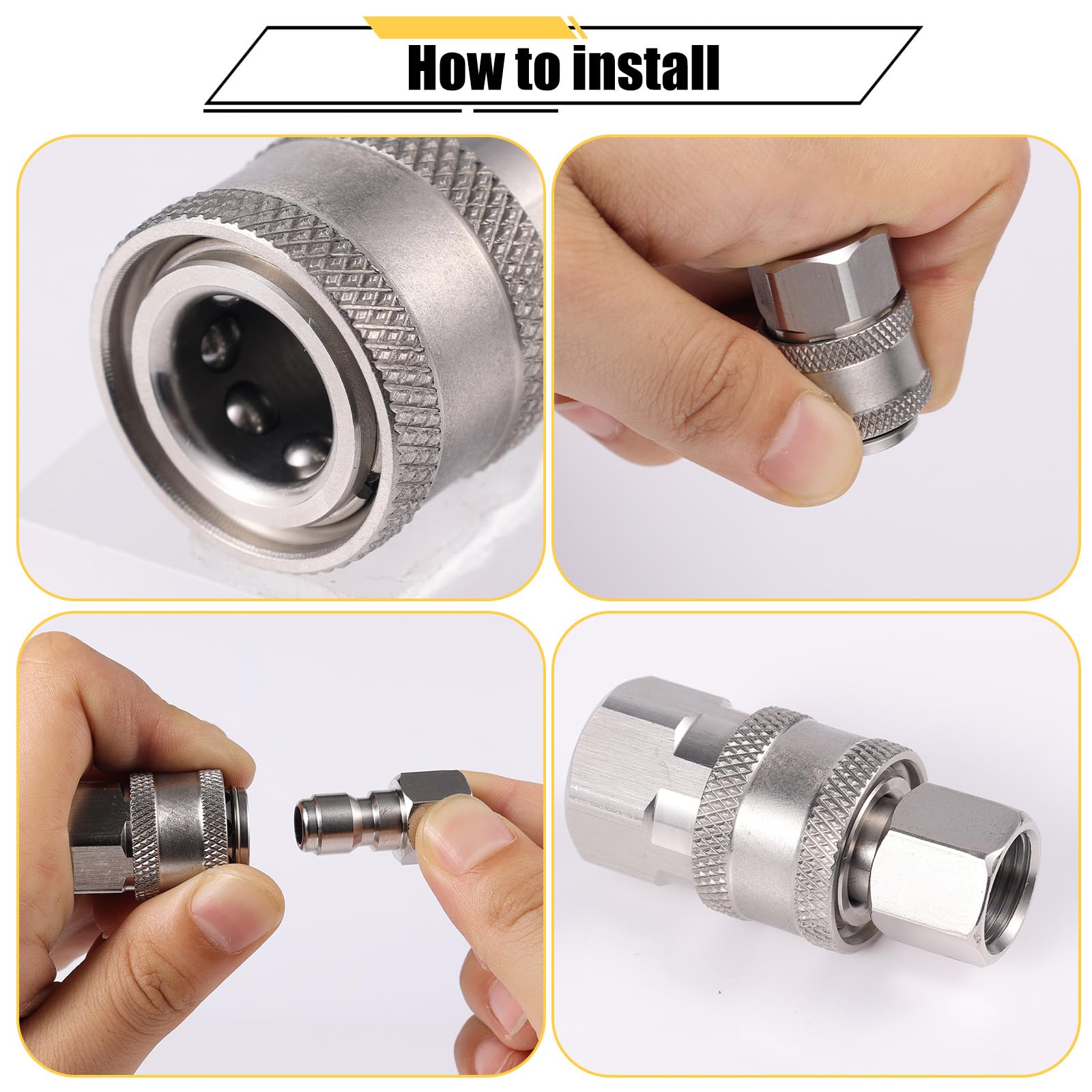 SAVITA 8Pz Giunto Idropulitrice, NPT 1/4 Pollice Acciaio Inossidabile Raccordi a Innesto Rapido Accessori Idropulitrice Maschio Femmina con Filettatura Interna Esterna (Argento)