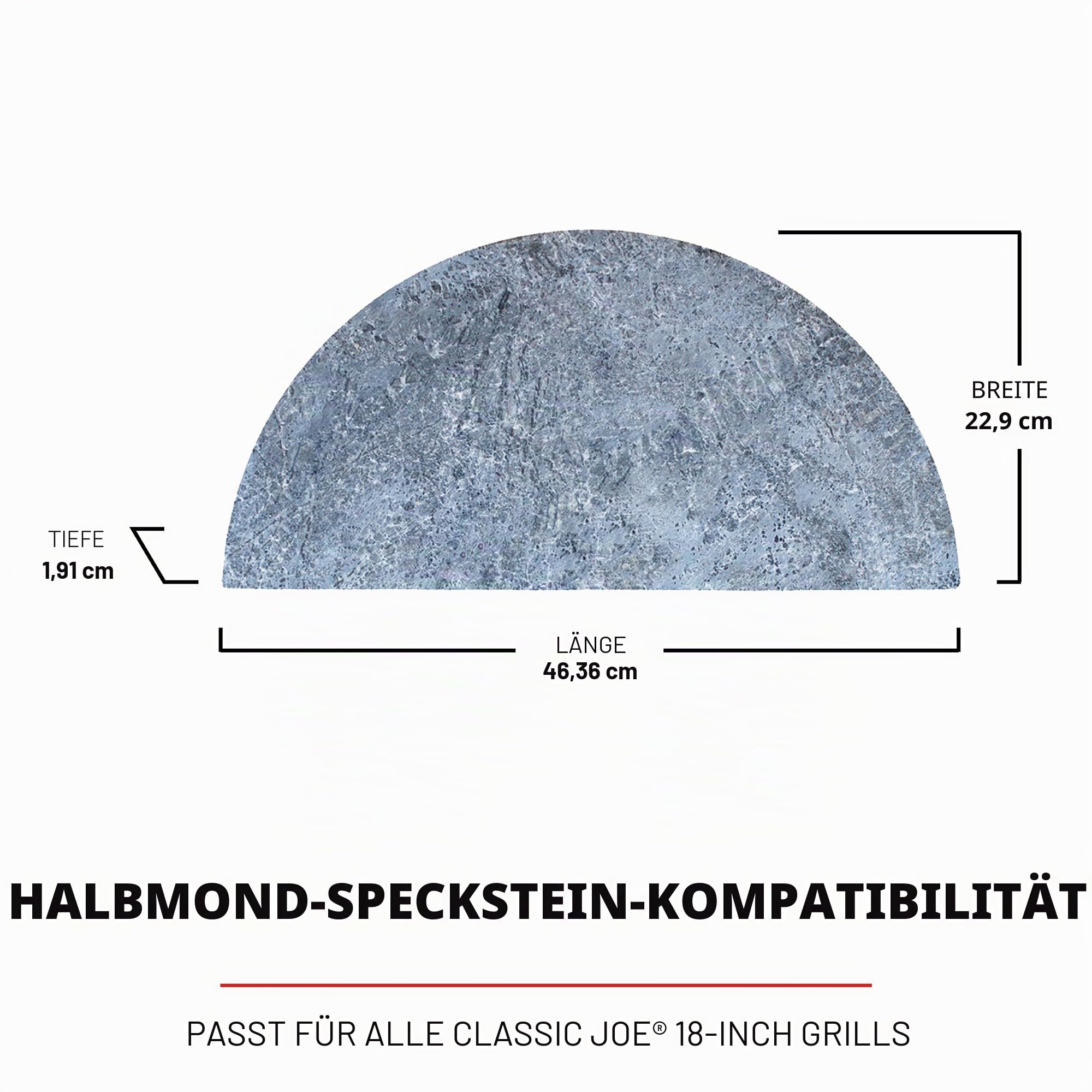 KamadoJoe KJ-HCGSSTONE, Halbmond Speckstein Kochfläche Grillzubehör Kompatibel mit Kamado Joe Classic I, II, III, Grau