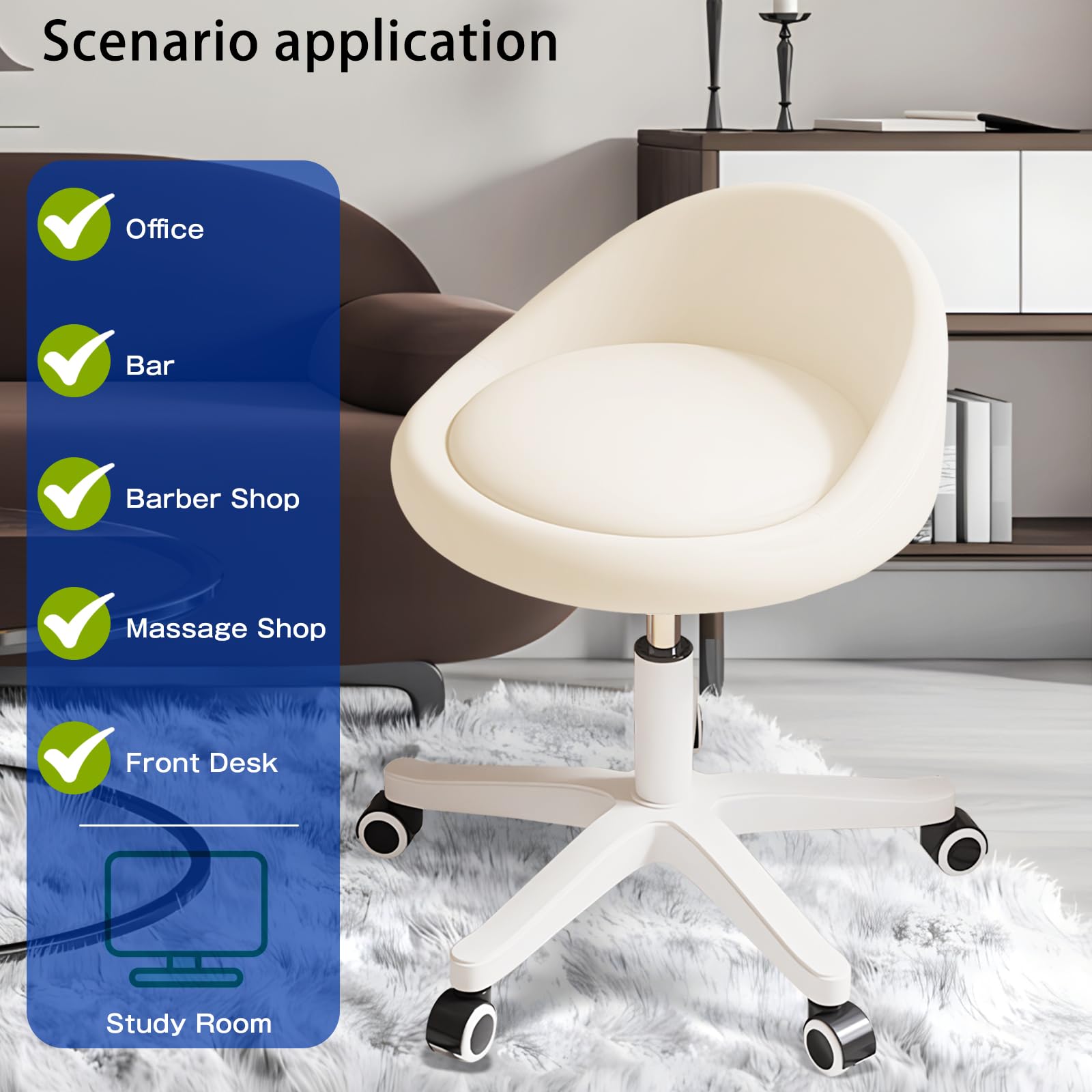 Ergonomic Rolling Stool - Beige Salon & Office Chair -3 Ergonomic Rolling Stool - Beige Salon & Office Chair -3