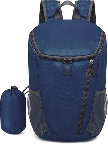 Miniatura 11 de Mochila de senderismo, 20 L, plegable, para hombres y mujeres, nailon con correas ajustables, ligera, impermeable, para acampar al aire libre, Negro