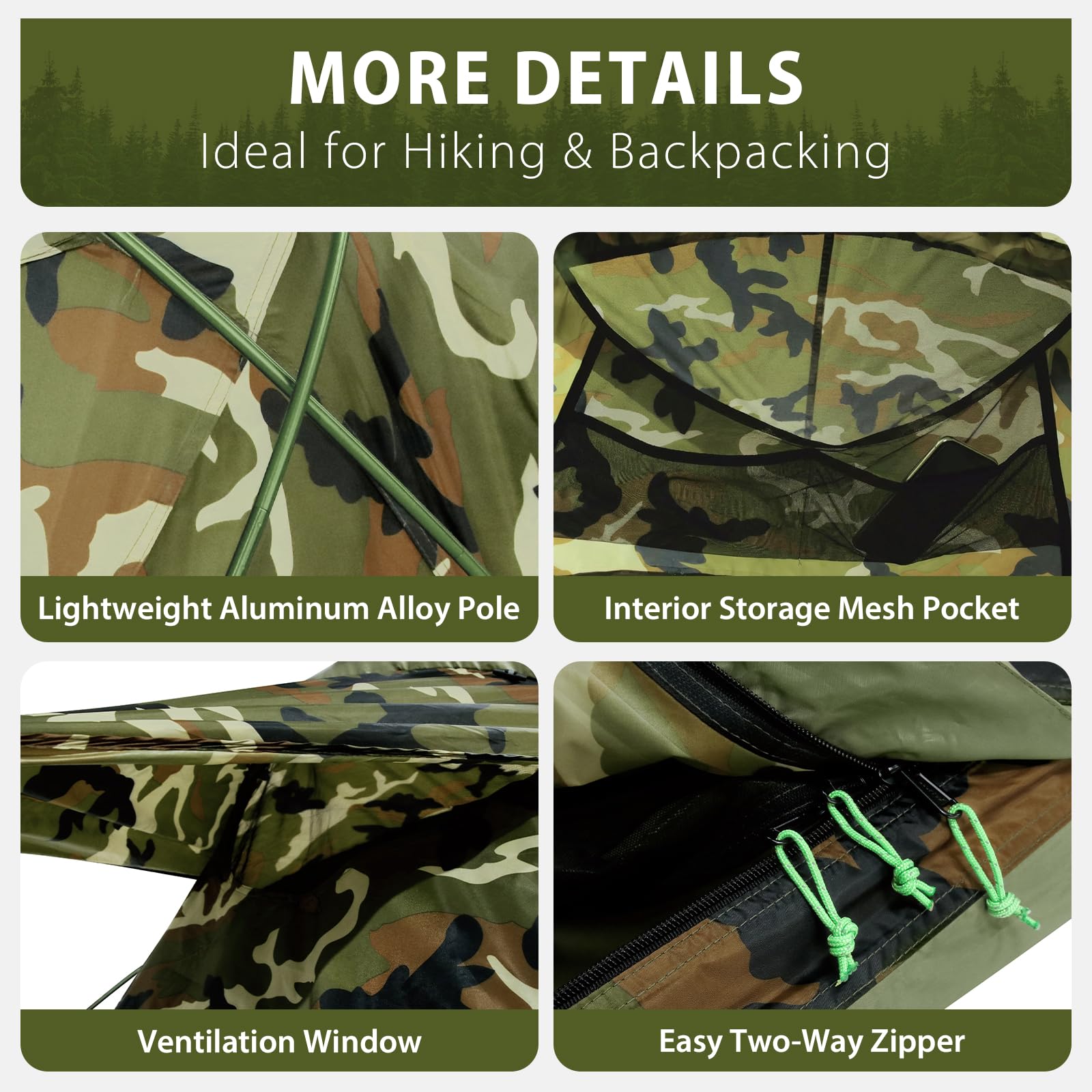 GEERTOP Ultralight Tente de bivouac imperméable pour 1 personne, vert, sac de couchage d'extérieur, couverture de bivouac de camping, couverture réutilisable pour l'extérieur, le camping, la randonnée