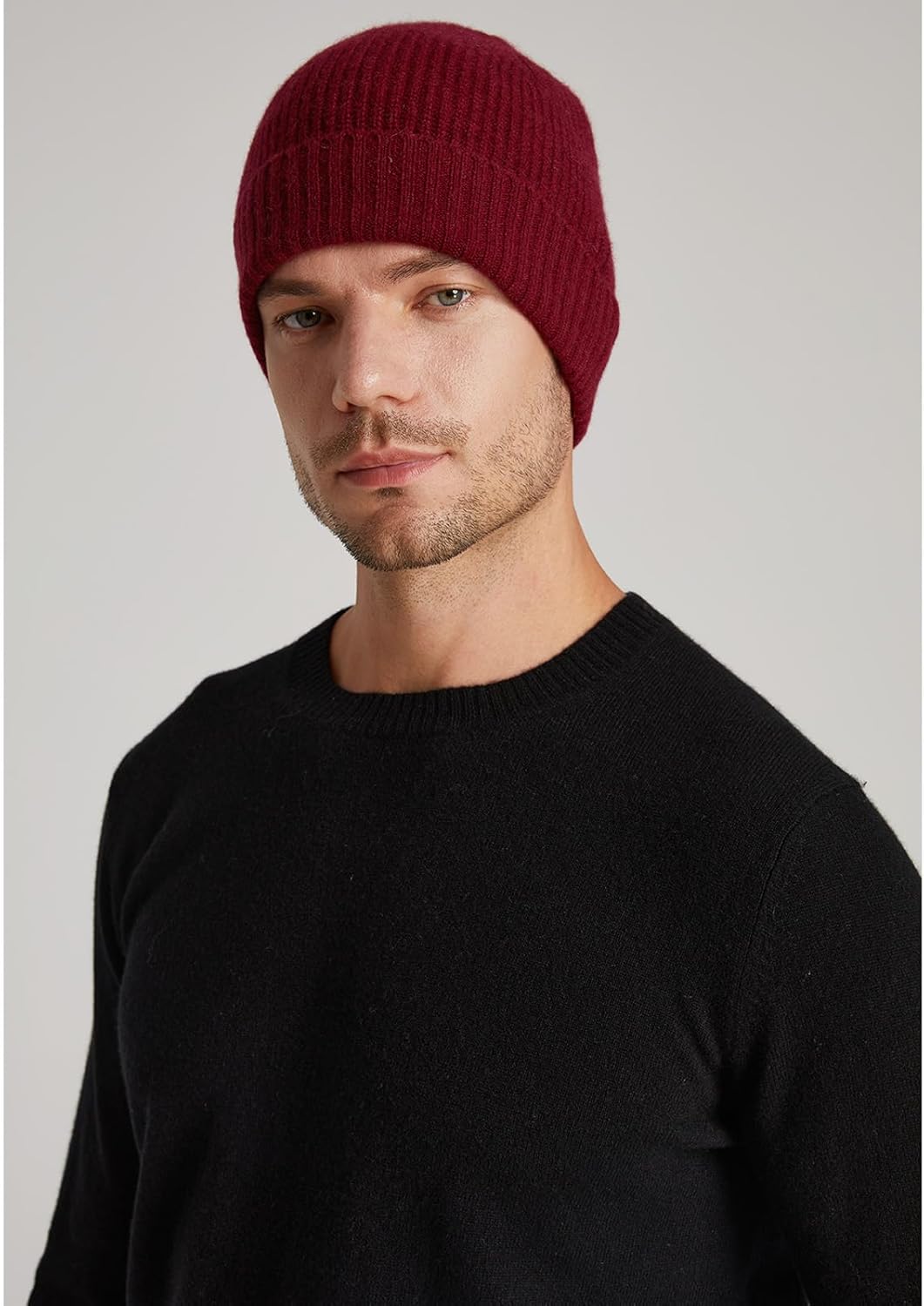 GreenMount Men's Cashmere Thick Beanie Hat Ribbed Knit Soft Warm Winter Hat for Men - Image 2