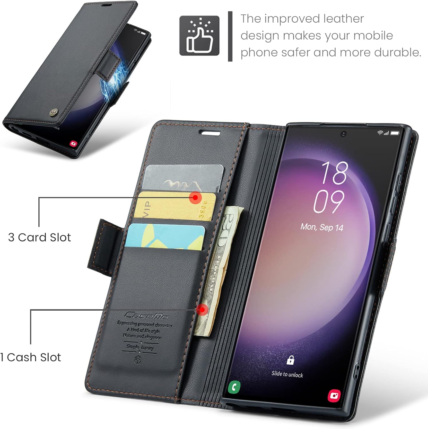 QLTYPRI Wallet Case for Samsung Galaxy S24 Ultra, Premium PU Leather Magnetic Flip Folio Case with RFID Blocking Credit Card Slots Kickstand Shockproof Protective Phone Cover - Black - Image 2