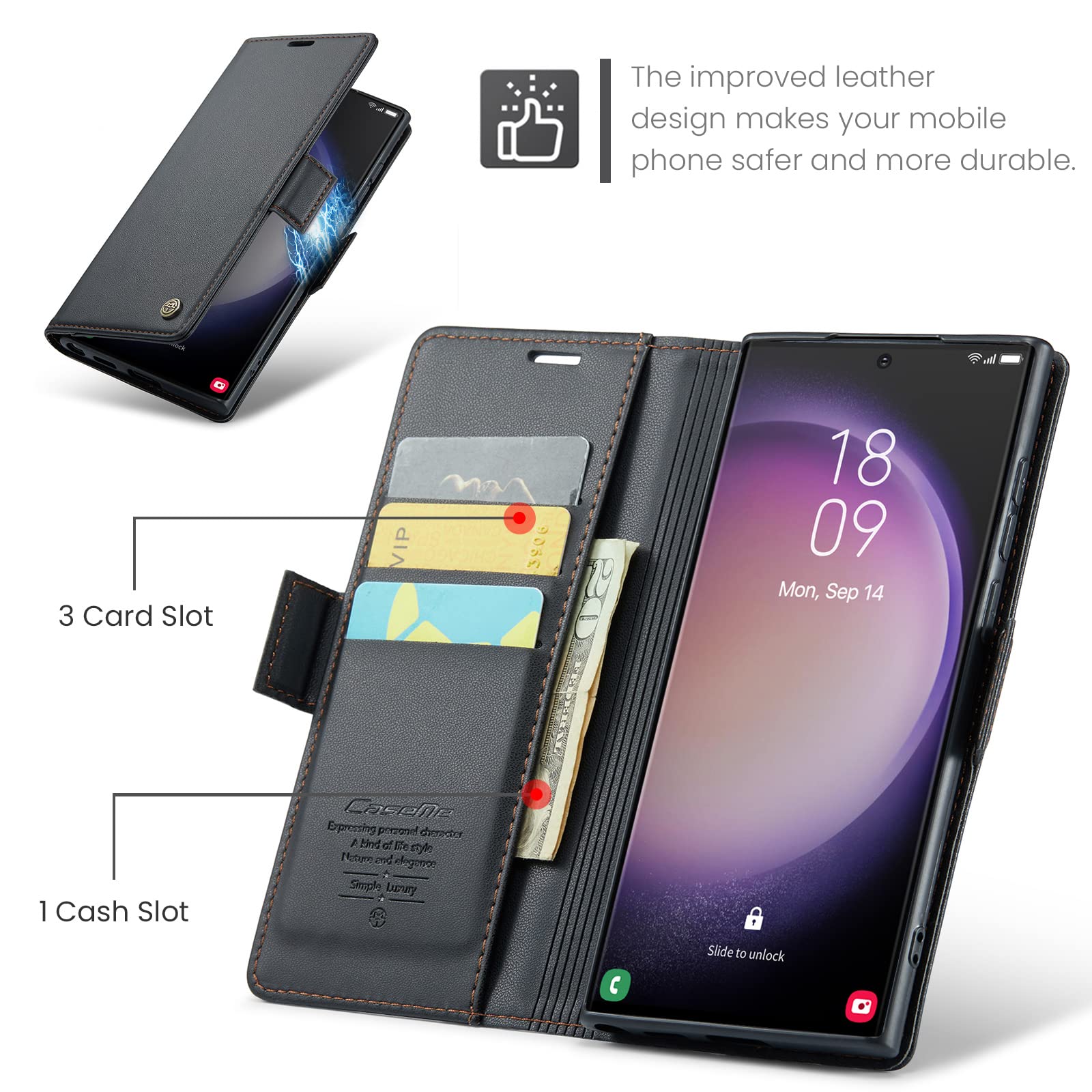 Cover for Samsung S23 Ultra Wallet Case with Card Holder, Kickstand RFID Blocking Magnetic Closure Shockproof Protective PU Leather for Samsung S23 Ultra Flip Case Wallet - Black — view 4