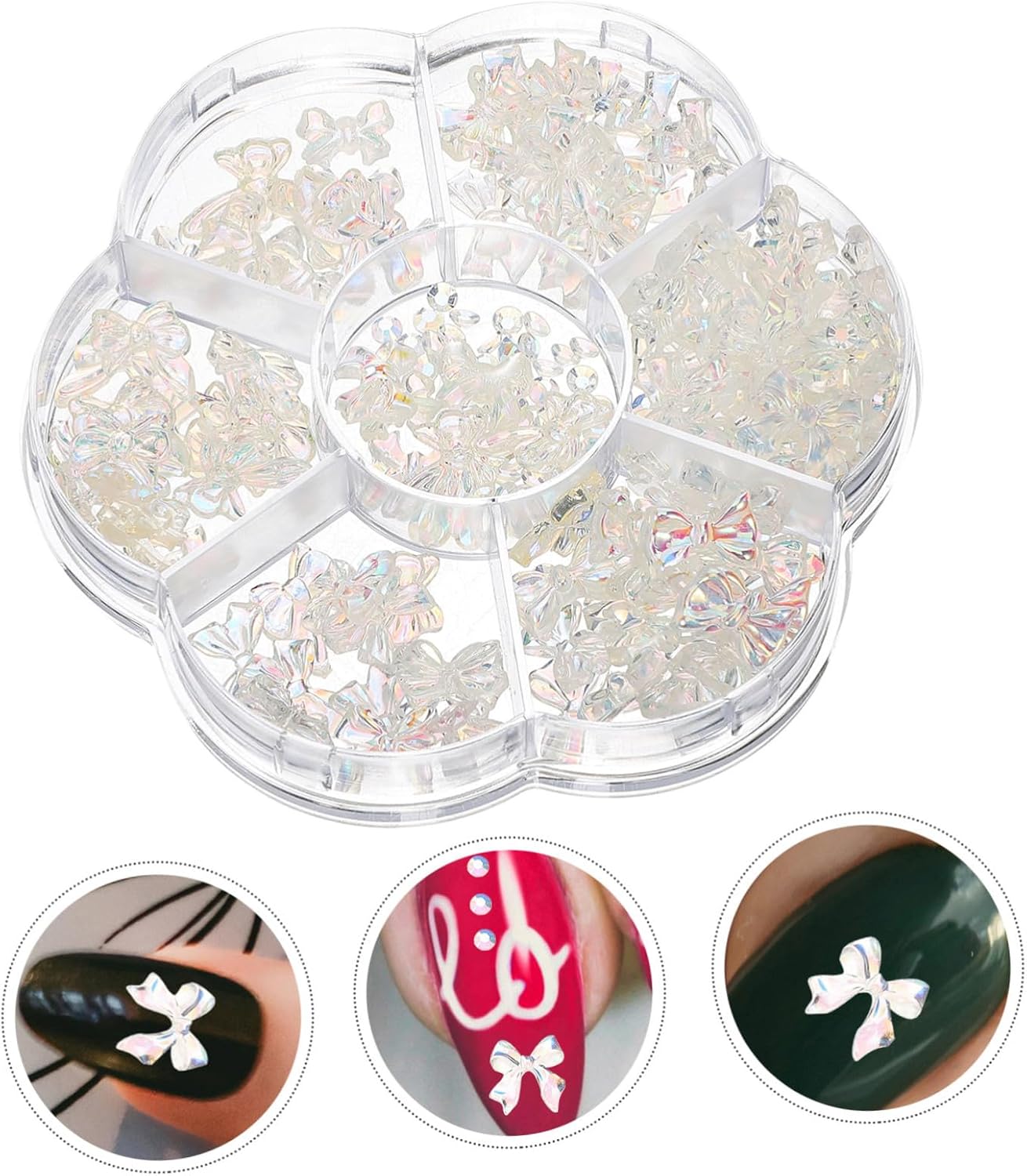 Ipetboom Bow Nail Charms Unique Holographic Decorative Nail Ornaments for Sparkling Bow Jewels for Salon Use