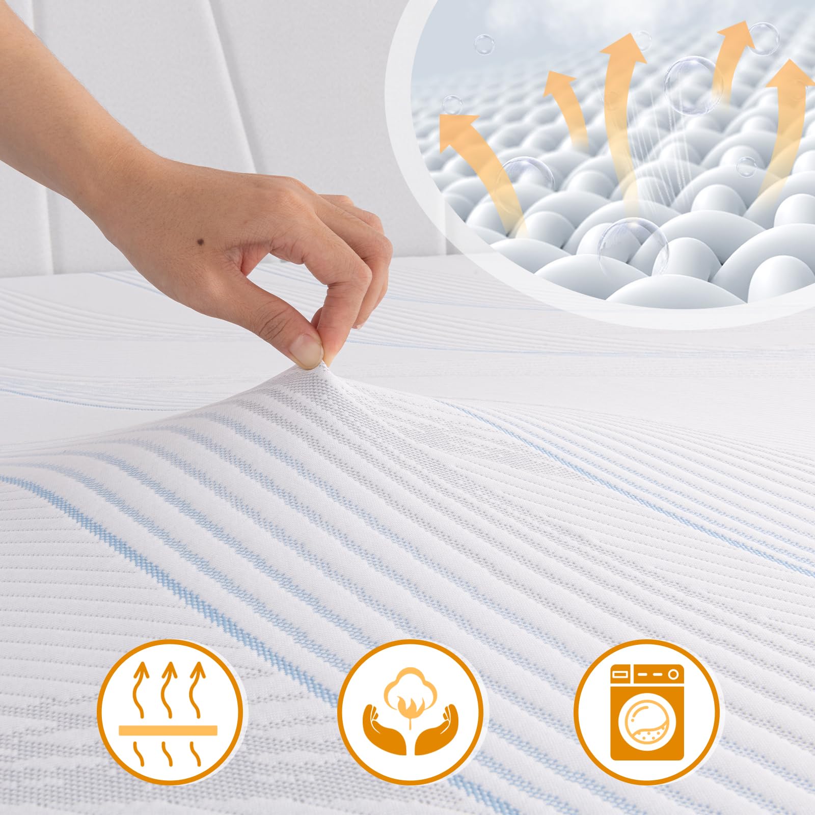 Surmatelas 140x190 cm Épaisseur 7,5cm - Mousse à Mémoire de Forme,Housse Amovible Lavable, Design Antidérapant