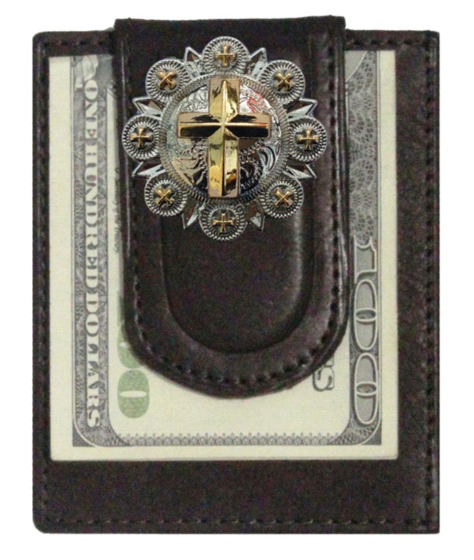 Custom Gold Cross Paul and Taylor Money Clip Wallet, Brown, Front Pocket-image-1