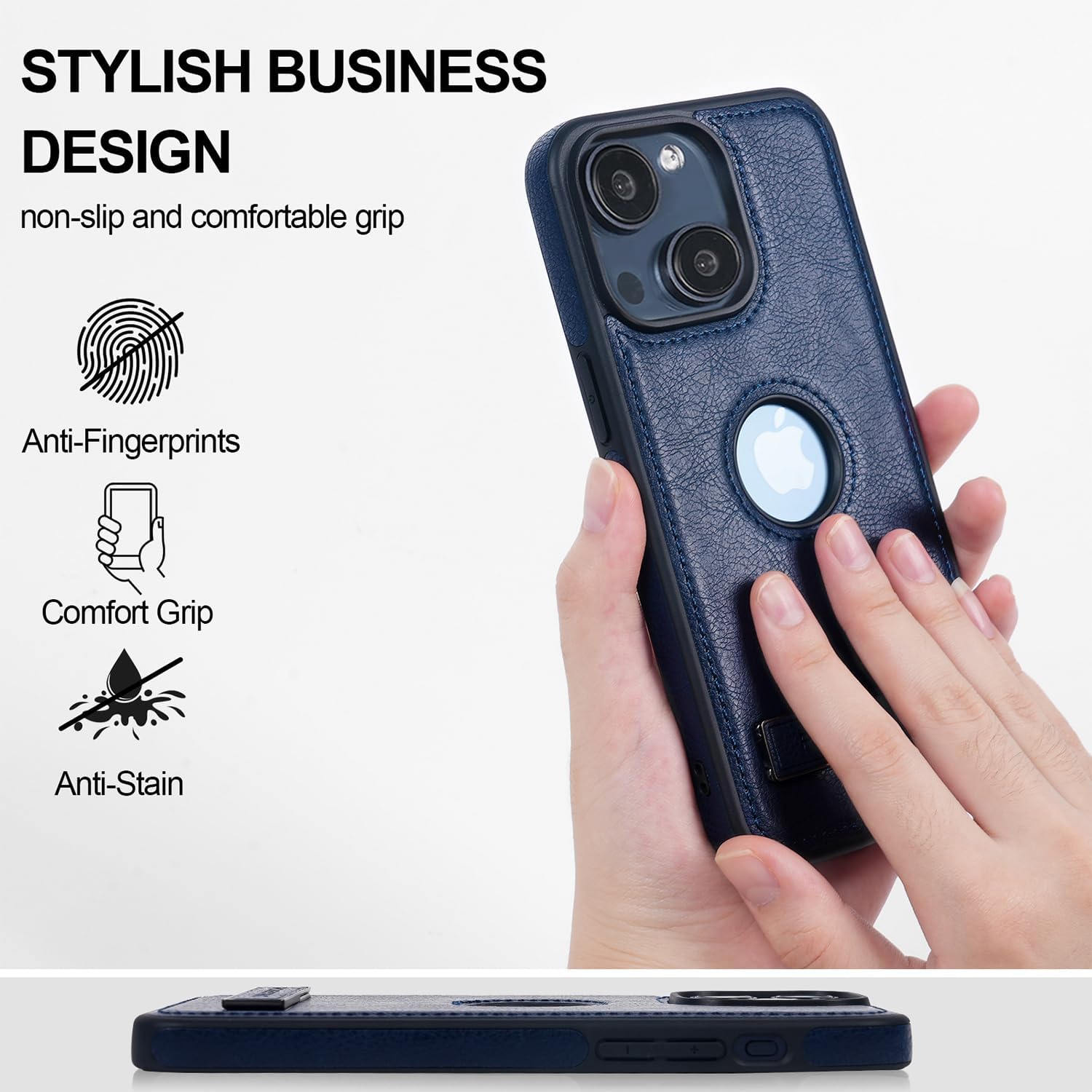 Leather Case for iPhone 14 Plus Case, Protective Slim with Kickstand Shockproof Phone Cases, Built-in Invisible Stand Compatible with iPhone 14 Plus 6.7'' (Blue, for iPhone 14 Plus) - Image 4