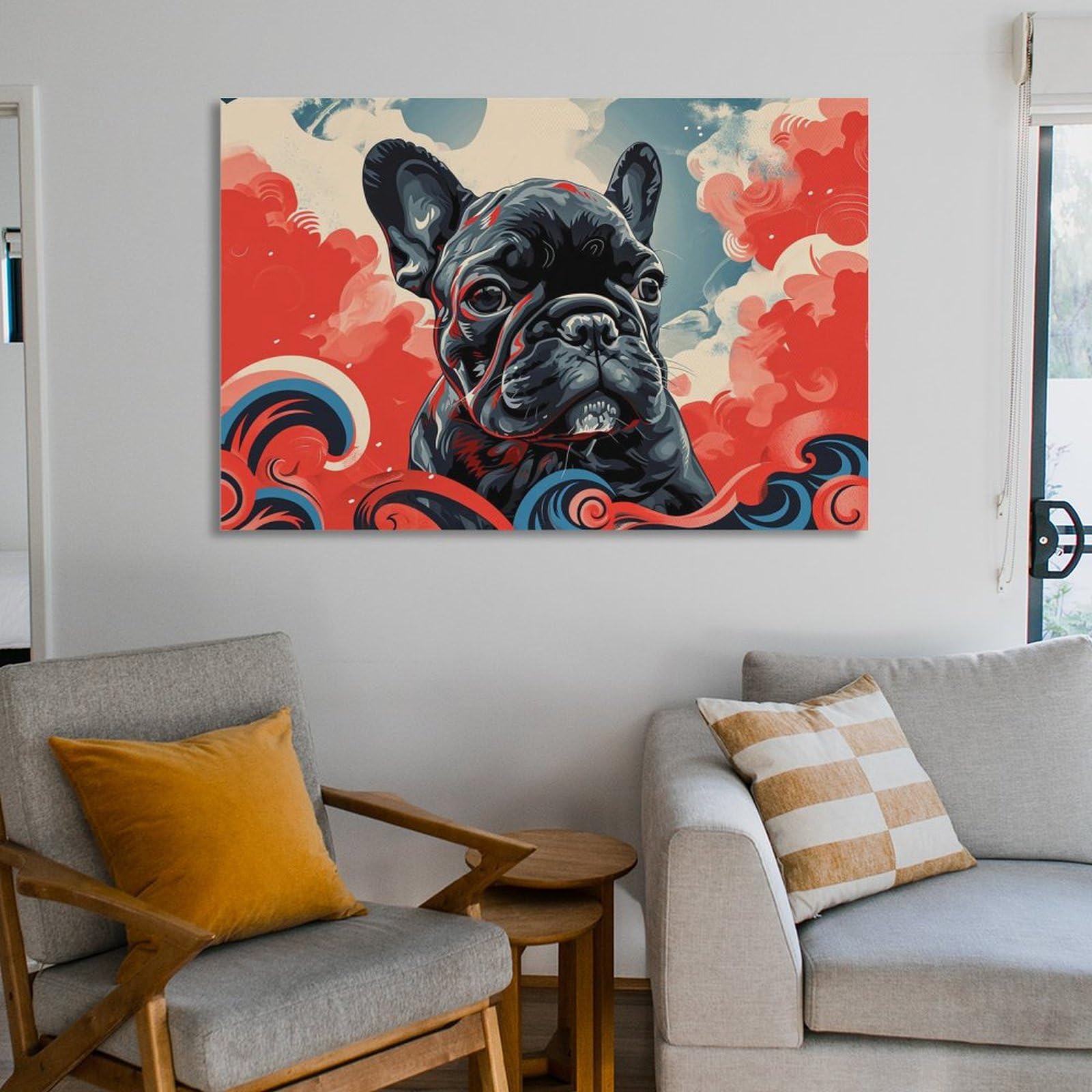 Amazon.co.jp: 絵画 着色されたフレンチ ブルドッグインテリア 絵画