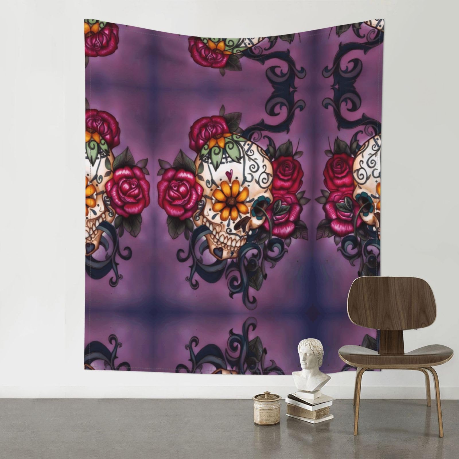 YYHWHJDE Sugar Horror Skull Flowers Rose Prints Wall Tapestry 60x51in - High-Grade Polyester Throw Blanket for Bedroom, Dorm, Beach & Picnic Decor