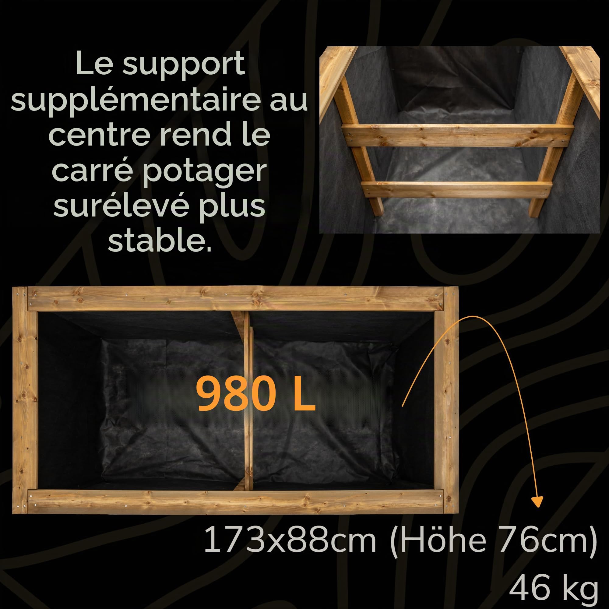 Carre Potager Exterieur Bois, Bac Jardiniere Surélevé Fabriqué en Europe (Géotextile Inclus, Bois Imprégné) [Grand]