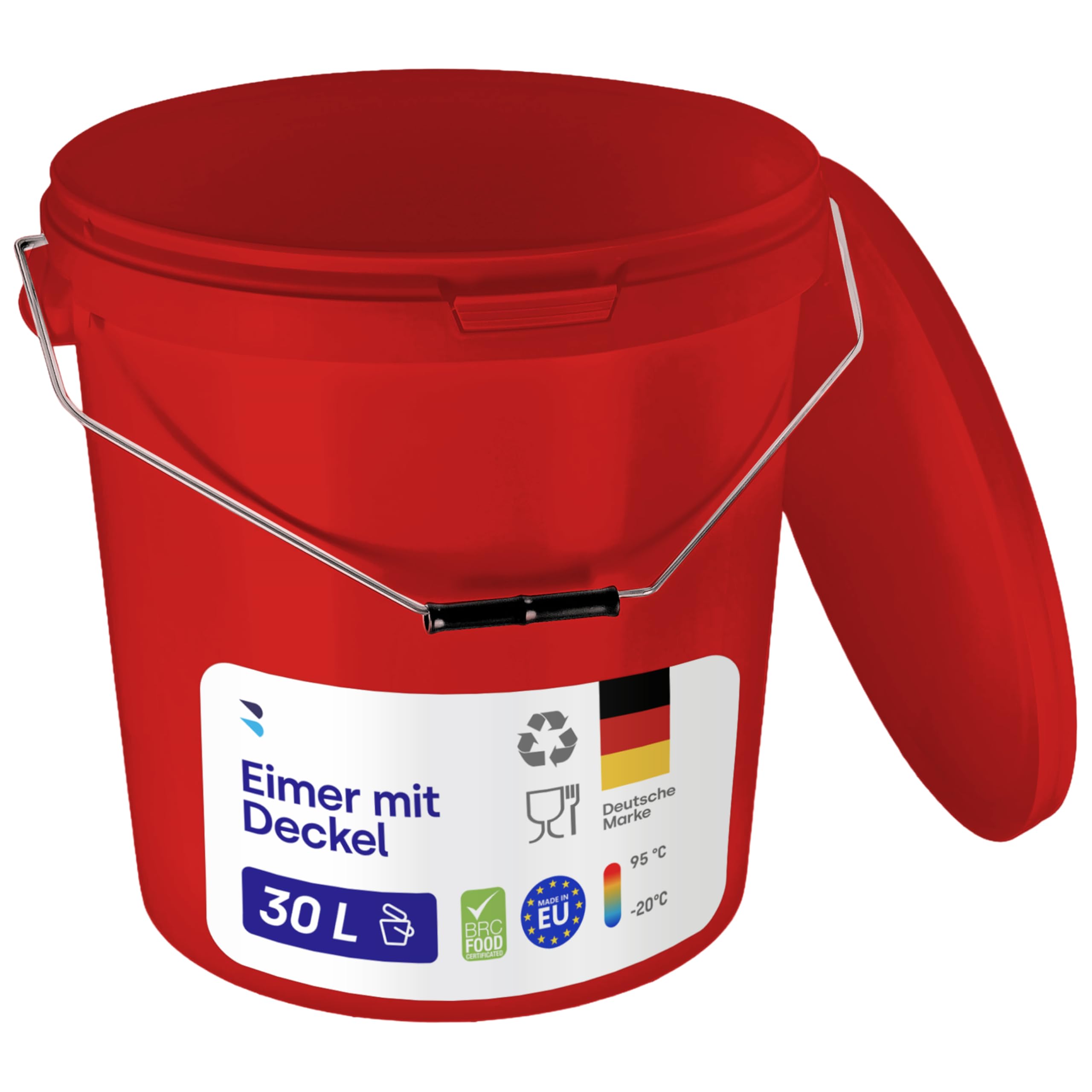 BenBow Eimer mit Deckel 30l rot 100x 30 Liter - lebensmittelecht stabil luftdicht auslaufsicher geruchsneutral - Aufbewahrungsbehälter aus Kunststoff - Metalgriff - Rissfester Griff - leer - das Haus
