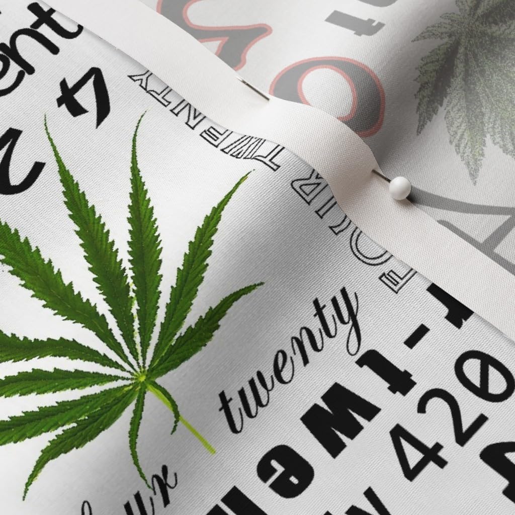 Spoonflower Fabric - 420 Cannabis Marijuana Hemp Herb Black Printed on Cotton Poplin Fabric by The Yard - Sewing Shirting Quilting Dresses Apparel Crafts