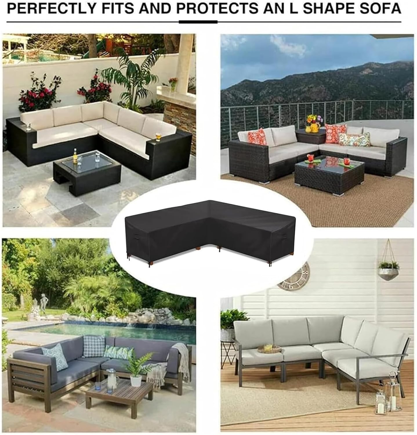 Patio Furniture Covers, Waterproof Outdoor V-Shaped Sectional Sofa Cover, Heavy Duty Garden Furniture Cover, Outdoor Couch Cover Sofa Cover (250x250x100cm,Green)