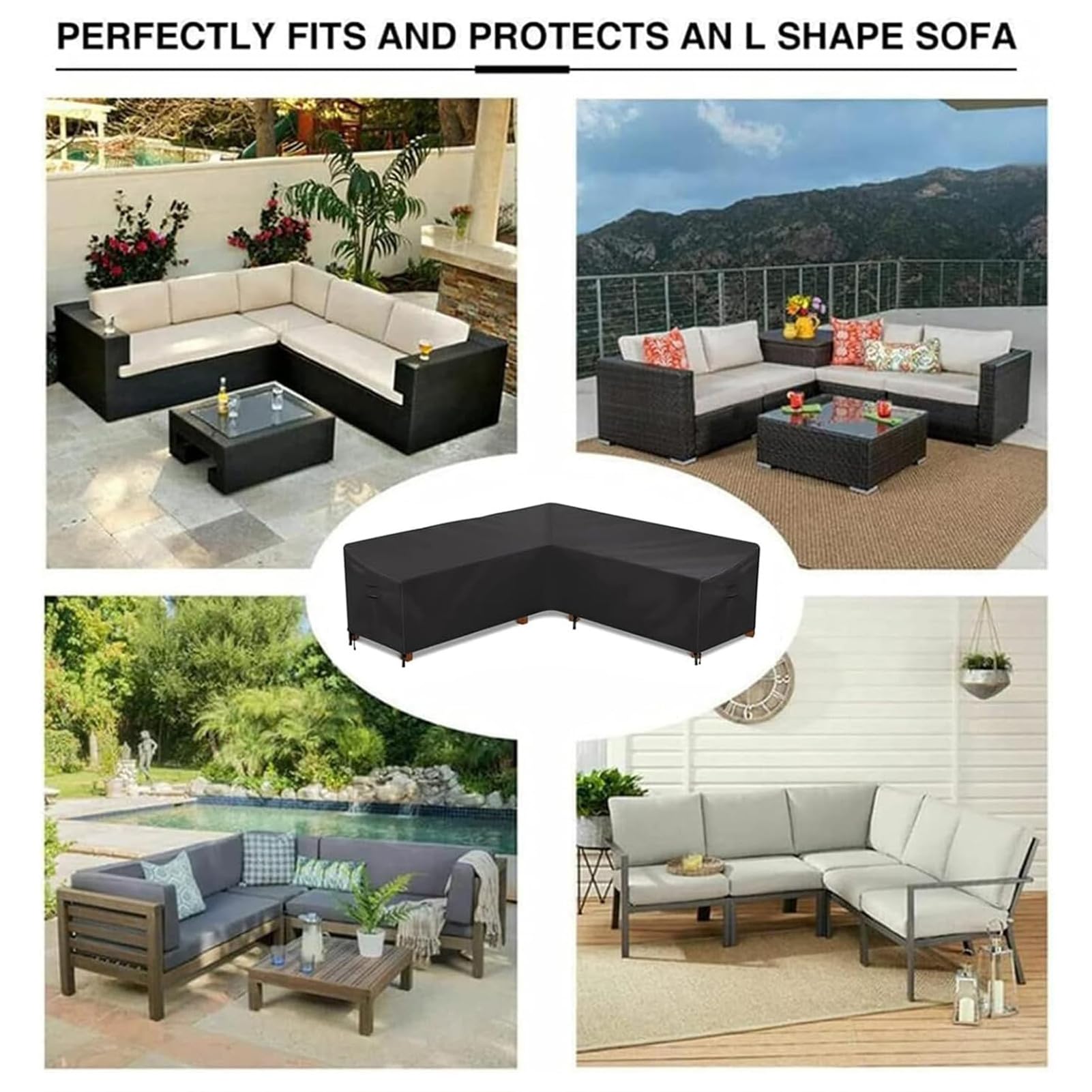 Funda Sofa Impermeable Exterior Forma L, Funda Protectoras Muebles Jardin, Cubierta Seccional para Muebles Cubierta, Funda para Muebles De Jardin Sofá Esquinero (250x250x100cm,Mi Ka)