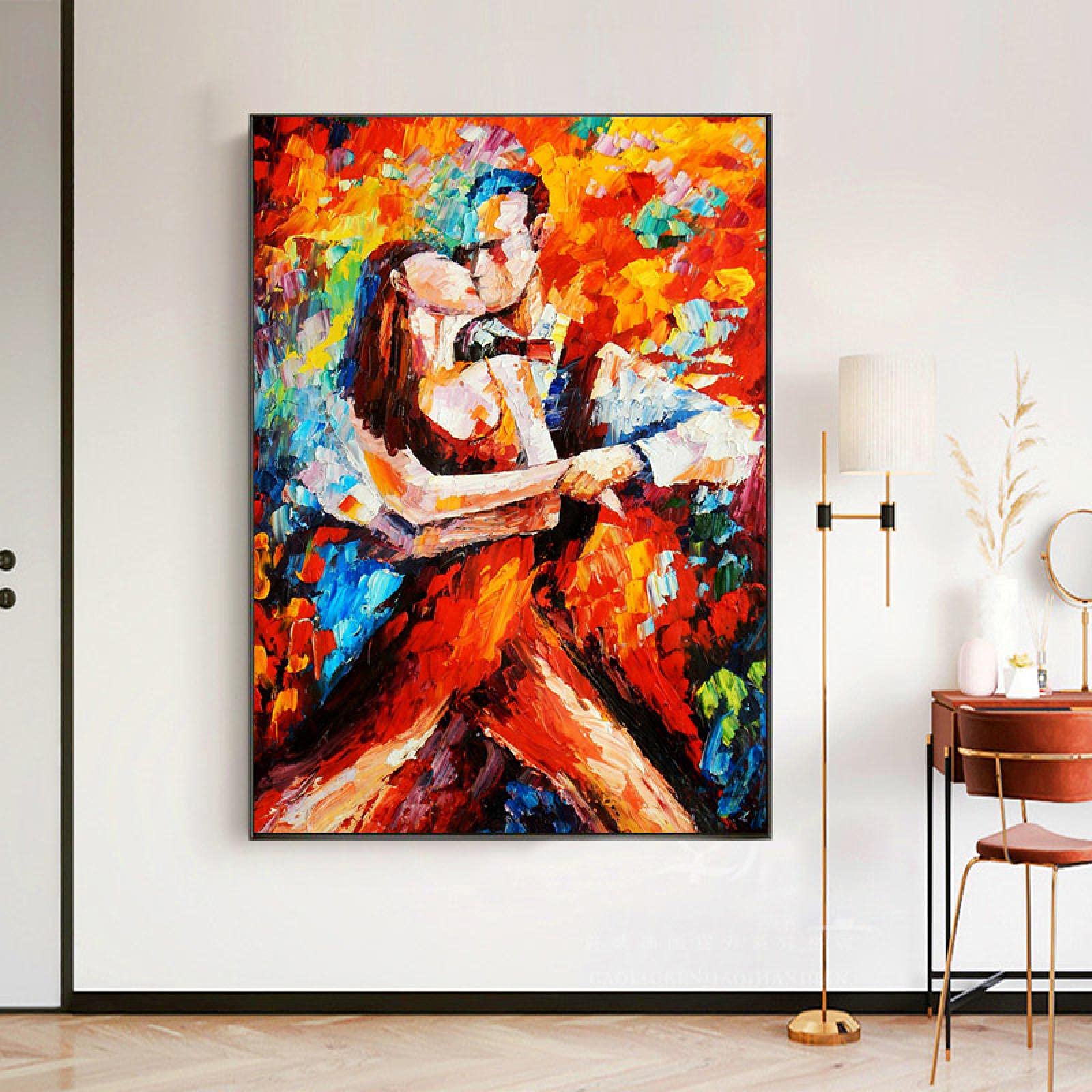 ダンスするカップルの油彩画(原画、額付き) Amazon｜抽象的なモダンダンスの恋人は、キャンバスの絵画のポスターを