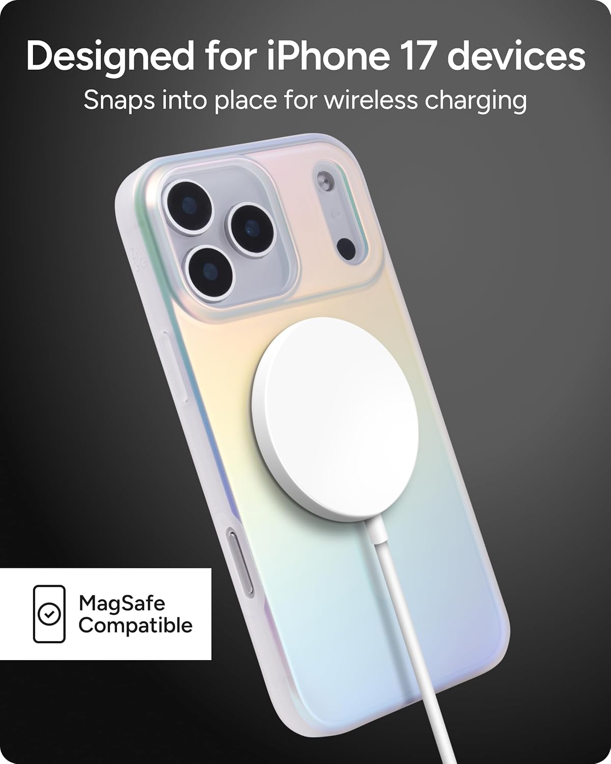 ZAGG Milan Snap Case for iPhone 17 Pro Max - Iridescent, Graphene Strengthened Phone Case with Drop Protection (13ft/4m), Textured Edges & Sparkle Design, MagSafe Charging Compatible