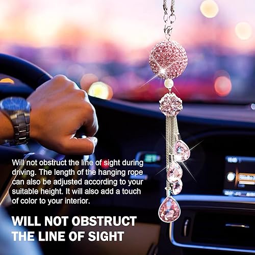 Miniatura 6 de Bling Ball and Drops - Colgante para espejo retrovisor de automóvil, dije de cristal para mujer, colgante de cristal colgante de la suerte,
