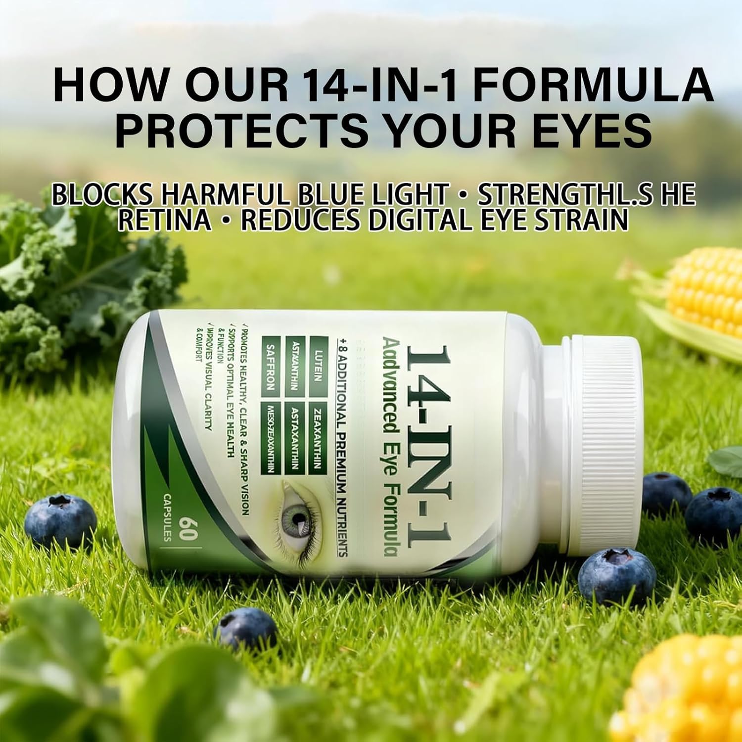 Fórmula avanzada para ojos 14 en 1: vitamina para ojos, promueve la salud ocular, 60 cápsulas