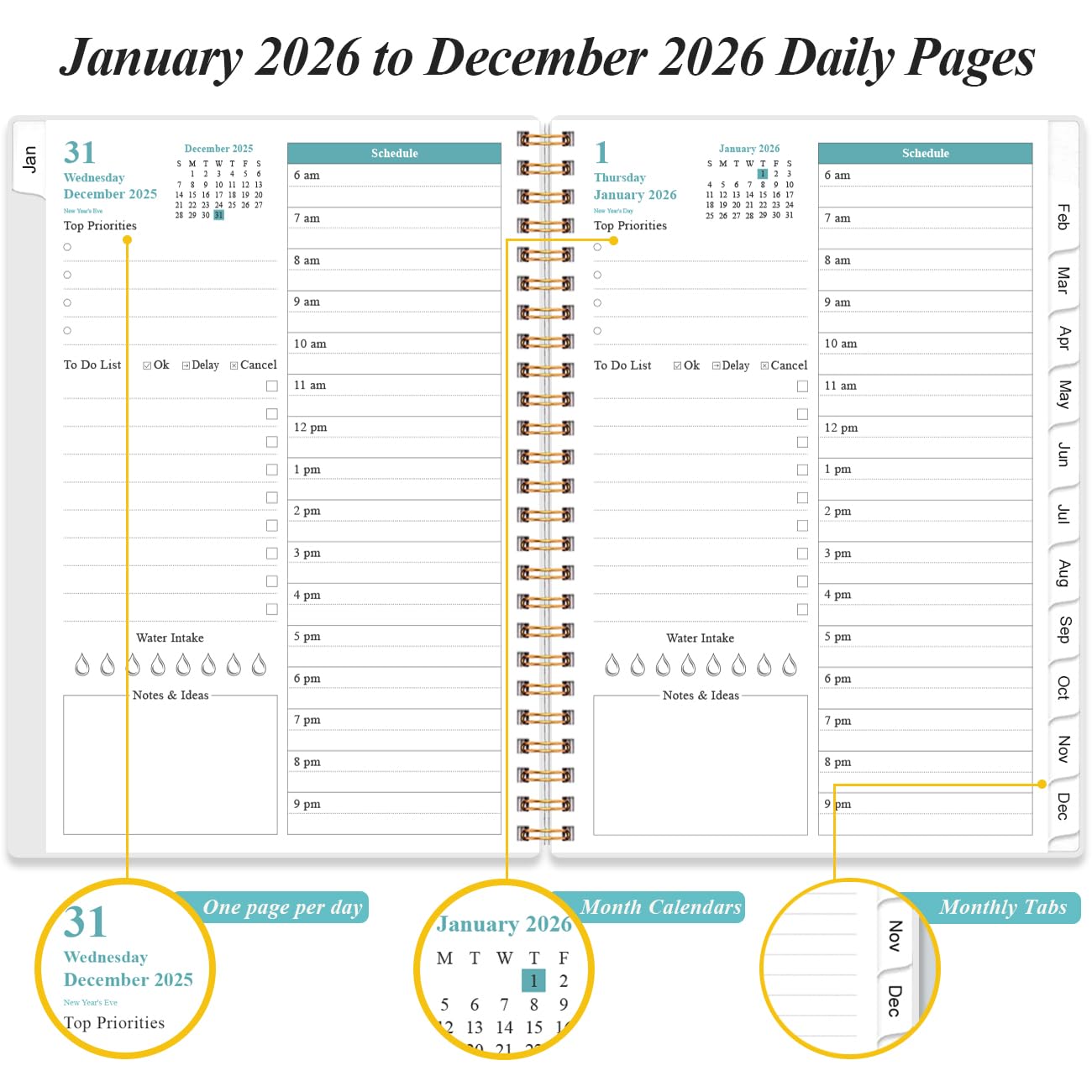 Snapklik.com : 2026 Daily & Monthly Planner - One Page Per Day, Daily ...