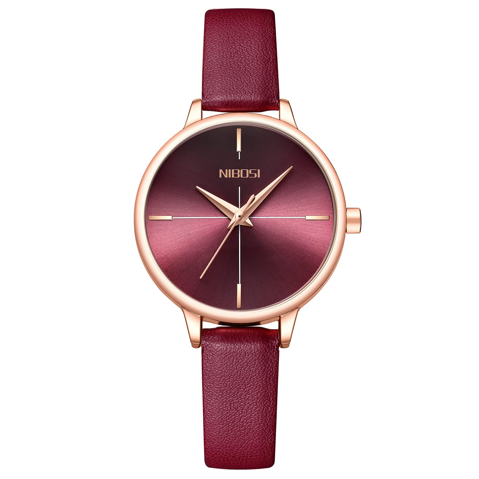NIBOSIWomen Watches,Formal Analogue-Digital Watches for Women Ladies Leather Strap Wrist Watches with Stylish Birthday Gift (Wine red)