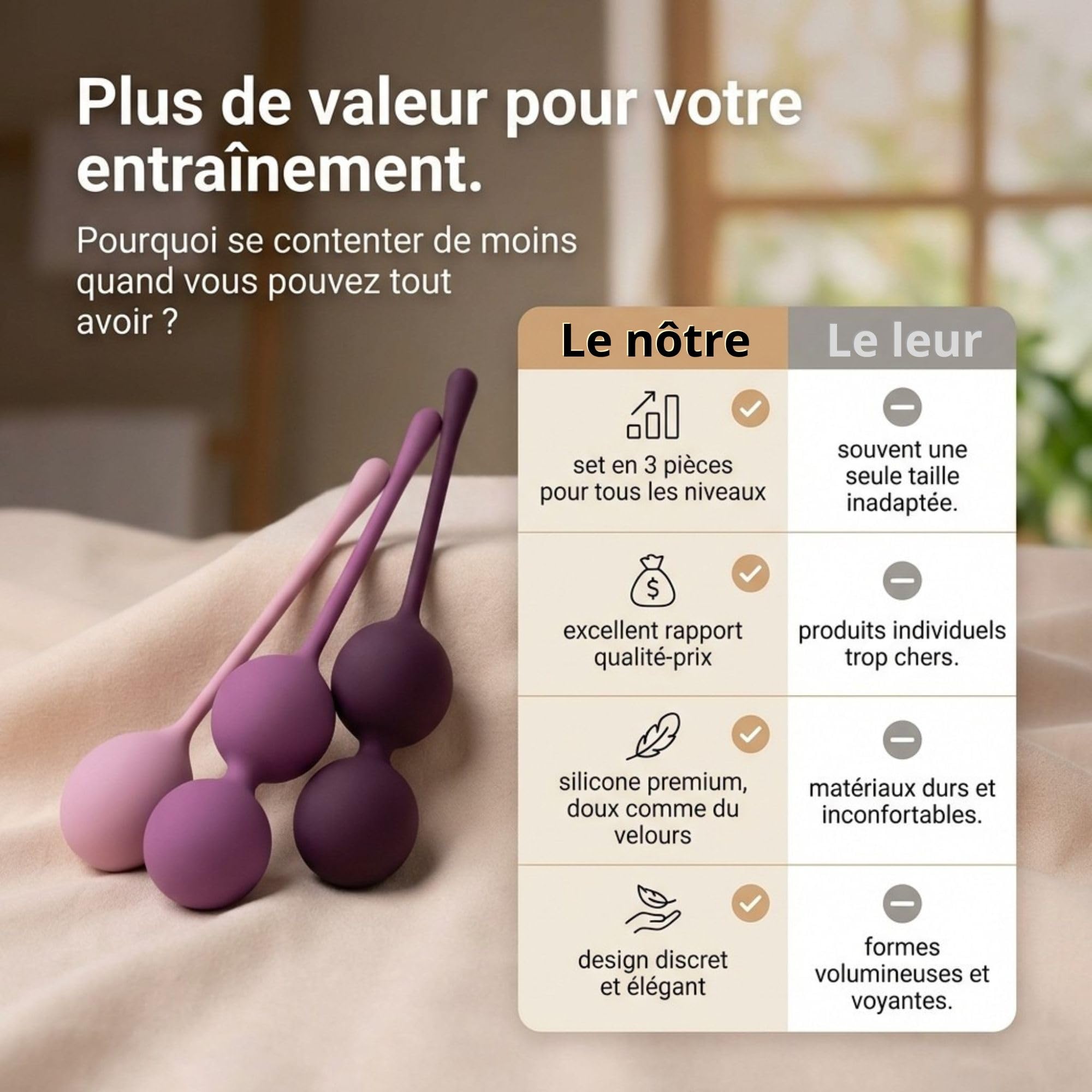 Amaysin Triple Boules de Geisha Set - Kit d'entraînement Boules de Geisha Plancher Pelvien en Silicone - Boules Geisha Reeducation Du Périnée - Boule Geisha pour Femme - Violet