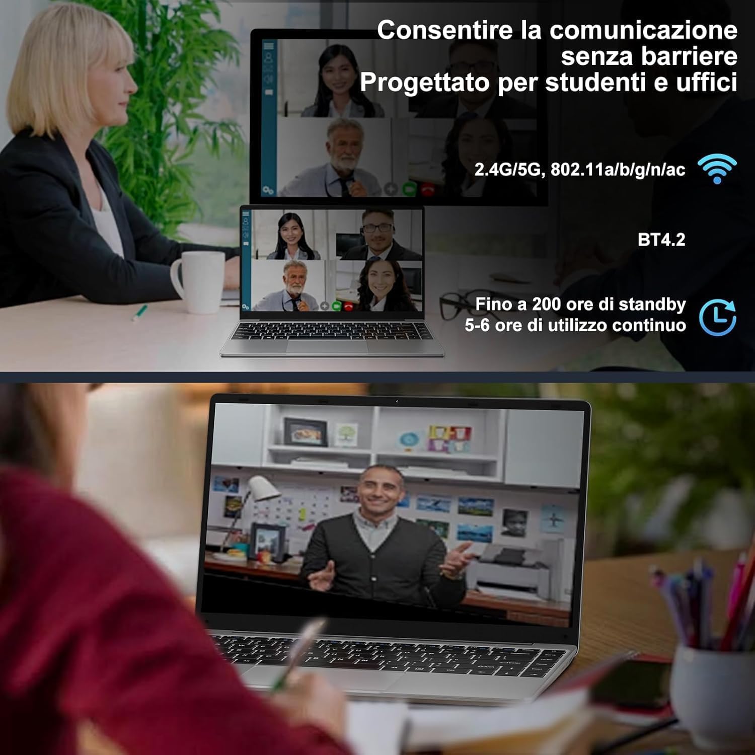 bvate PC Portatile 14 Pollici Laptop Win 11 256 GB ROM Celeron N4020 2.4G+5G WiFi upto 2.8 GHz Supporta l'espansione SSD 1TB 4.2 USB HDMI Tastiera Italiana Membrana Mouse Senza Fili-Silver-D