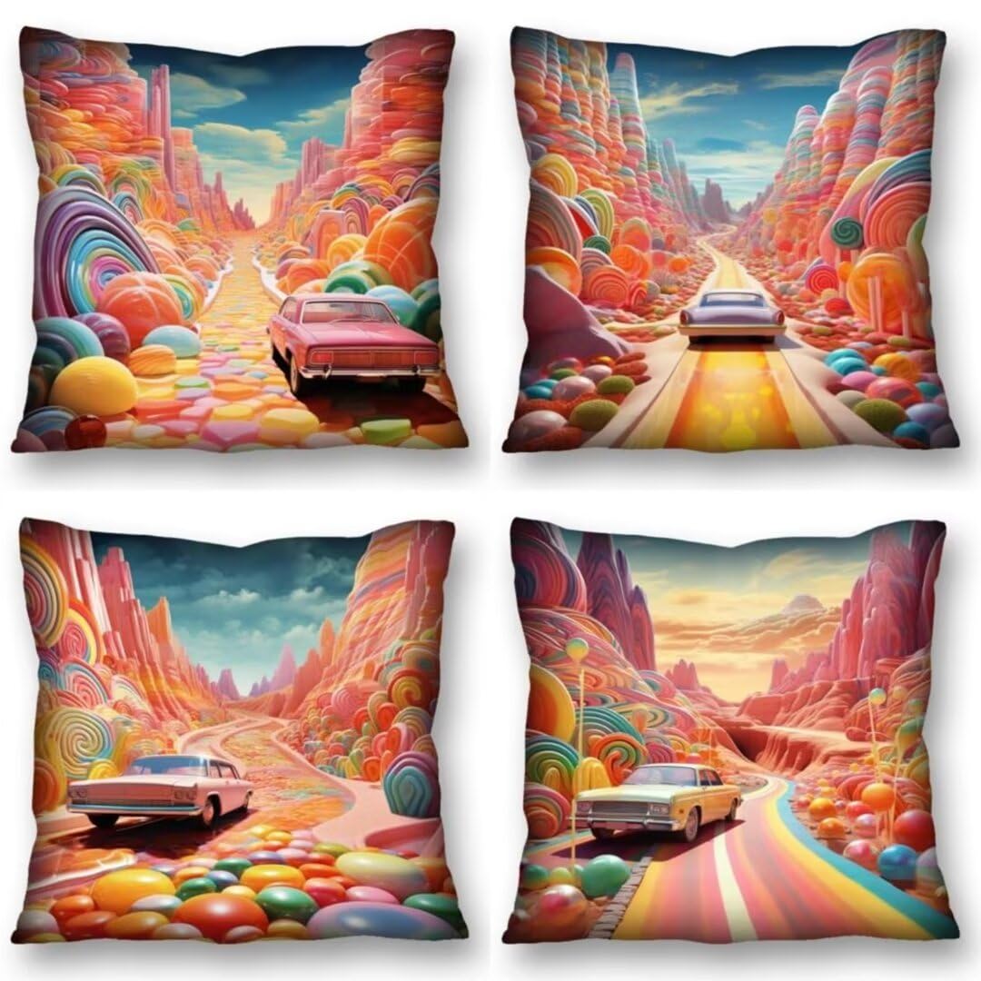 Juego de 4 Fundas de Cojines 70x70 cm Cojines dulce auto Funda Cojin Cuadrados de Lino Fundas Cojines Sofá Cojines Decorativos para Salón Sofá Dormitorio Coche Jardín Silla Decoración del Hogar