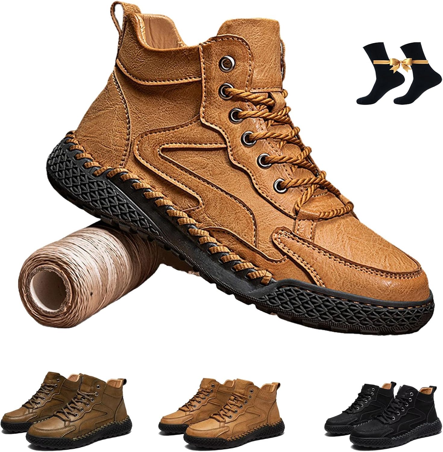 Orthopedic Shoes for Men, Men's Handmade Leather Chukka Boots Non-Slip Arch Support Ankle Boot for Outdoor Trekking