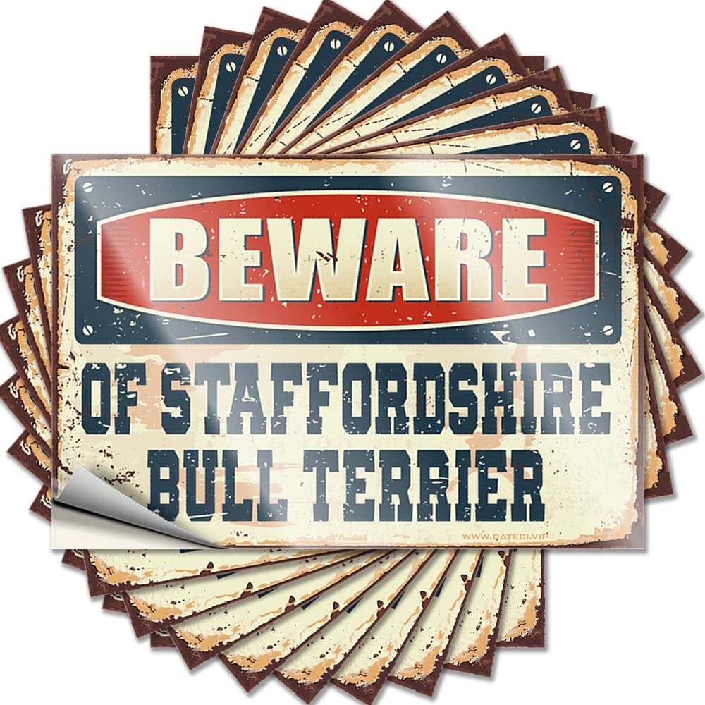 Funny Bumper Sticker Beware of Staffordshire Bull Terrier Funny Sticker 10 Pcs Prank Stickers for Adults Adult Humor Stickers(12X18CM)