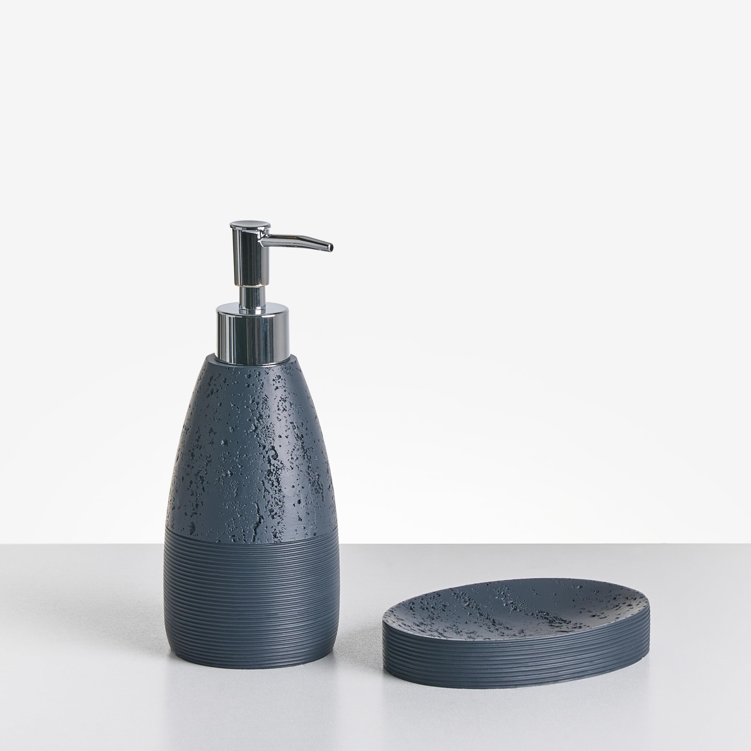 Conjunto de 5 Accesorios de baño jabonera dispensador de jabón escobilla de Inodoro Vaso Soporte para cepillos de Dientes Azul Oscuro Yarapa