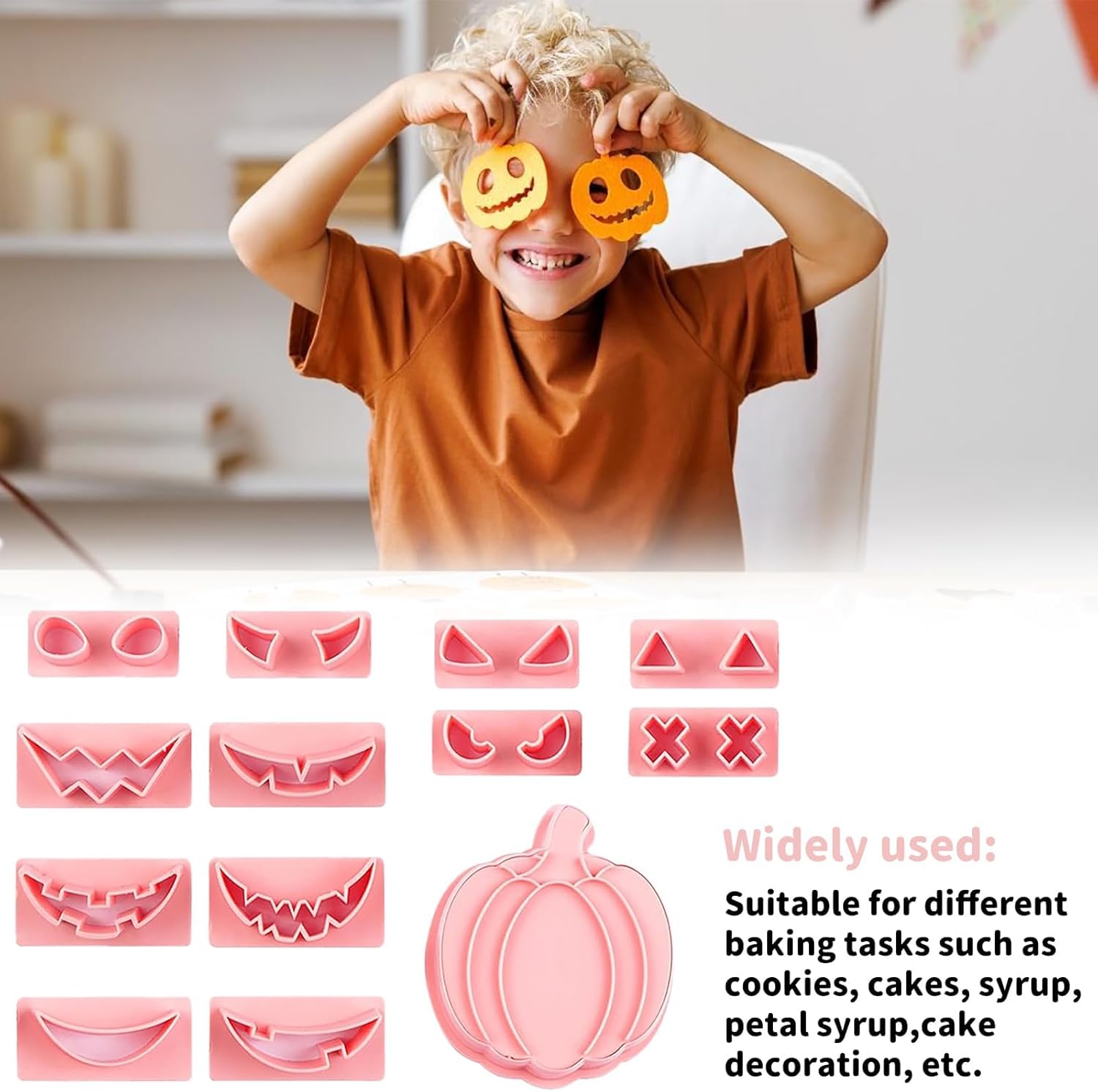 13-teiliges Kürbis-Ausstechformen-Set, 3D-Pressbar, Gebäck, Keksausstecher, Rosa