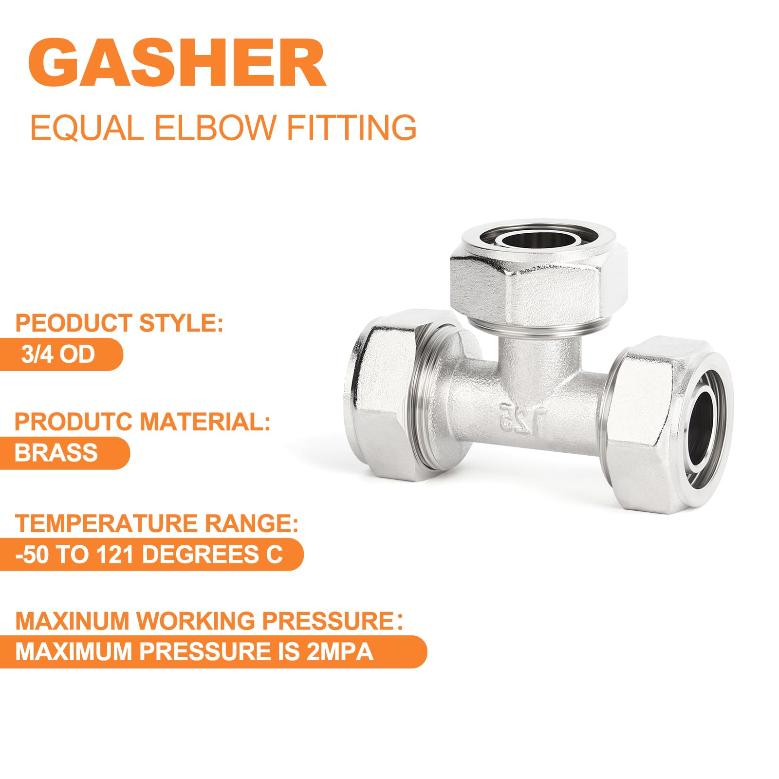 GASHER 2 pièces Raccord en T égal, tube 3/4", adaptateur en T plaqué laiton-nickel, pour système de tubes d'air comprimé
