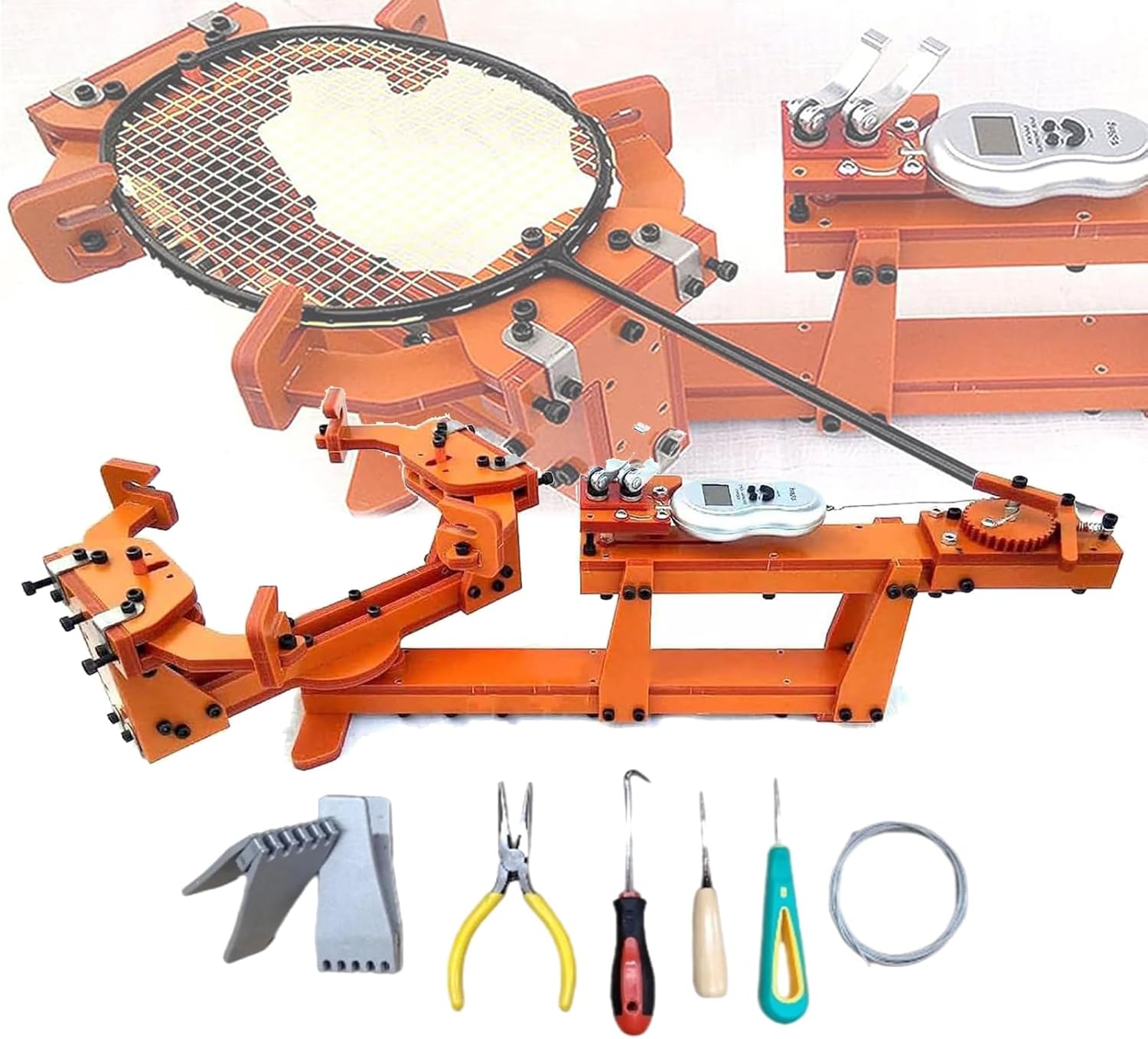 stringing Machine, 6-Point Fixed - 60lb Winch Type String Machine, 360° Rotating Table, with Tools/Accessories, for Badminton Racket
