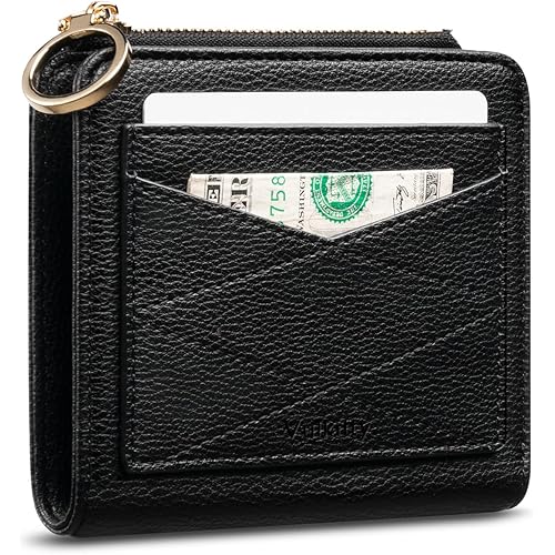 Vulkitty Leather Wallet for Woman RFID Blocking Bifold Small Compact Wallets Zipper Pocket Purse Large Capacity Card Hold Case with ID window