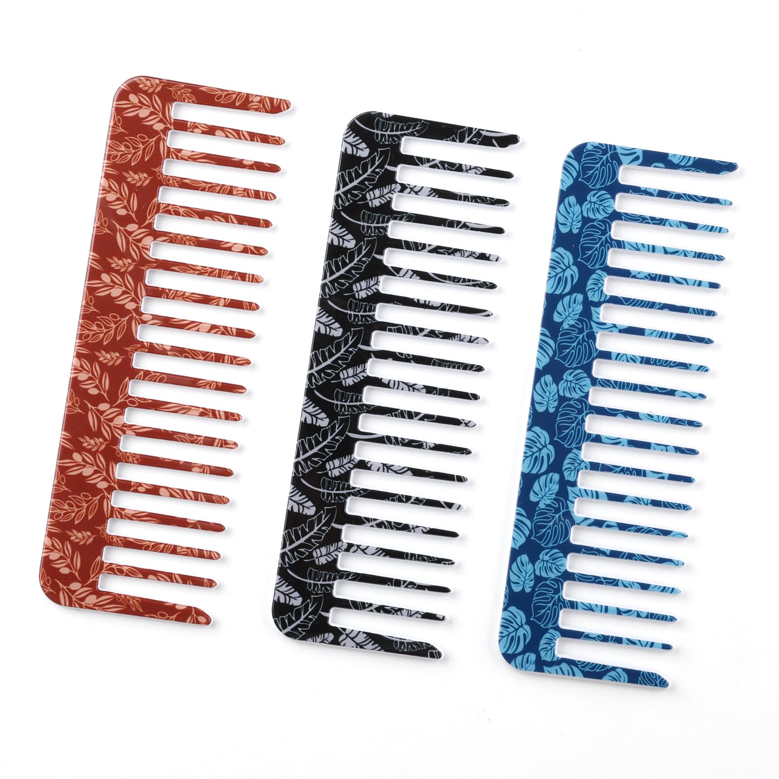 Cobahom 3 PCS Wide Tooth Comb 5.9 Inch Large Hair Detangling Comb for Thick Curly Hair Comb for Wet Dry hair, Women, Men, Kids (Leaf Pattern)