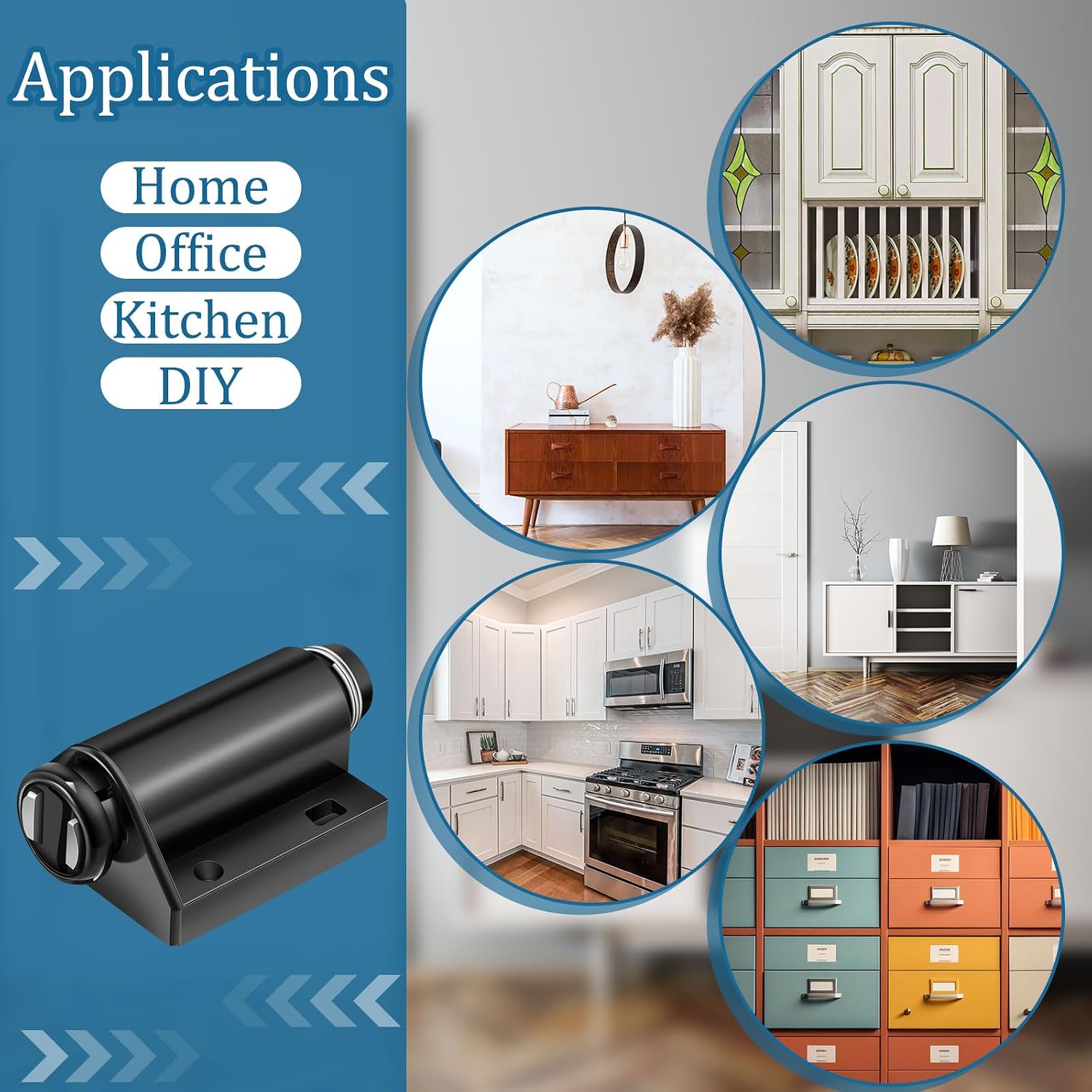 Gisafai 20 Pcs Magnetic Push to Open Door Latches Magnetic Touch Latch with Hardware Pop Out Push Latches for Cabinets Drawer Push Catch for Furniture Closet Door Kitchen (Black)