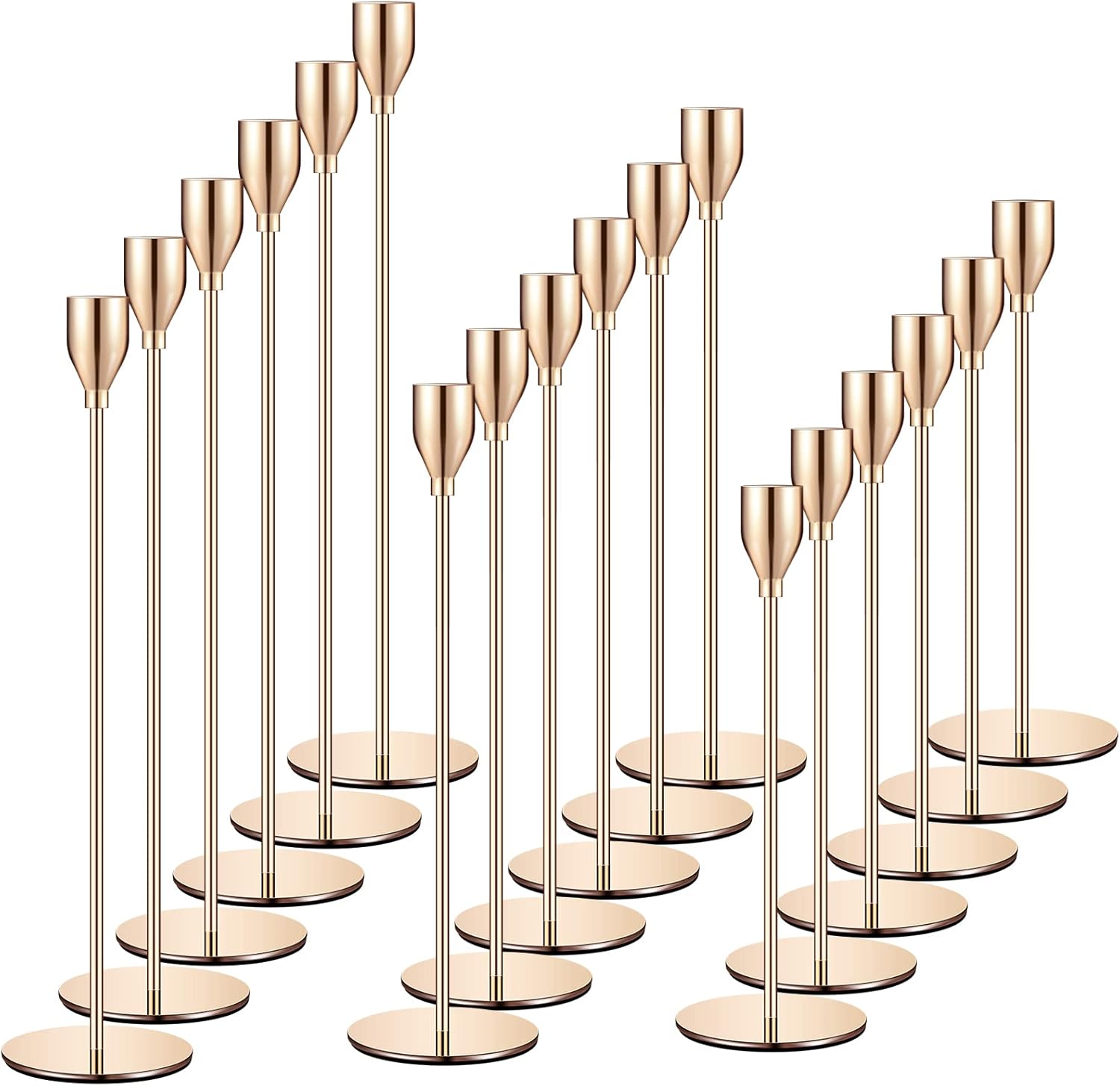 Set of 18 Gold Candlestick Elegant Taper Gold Candlestick