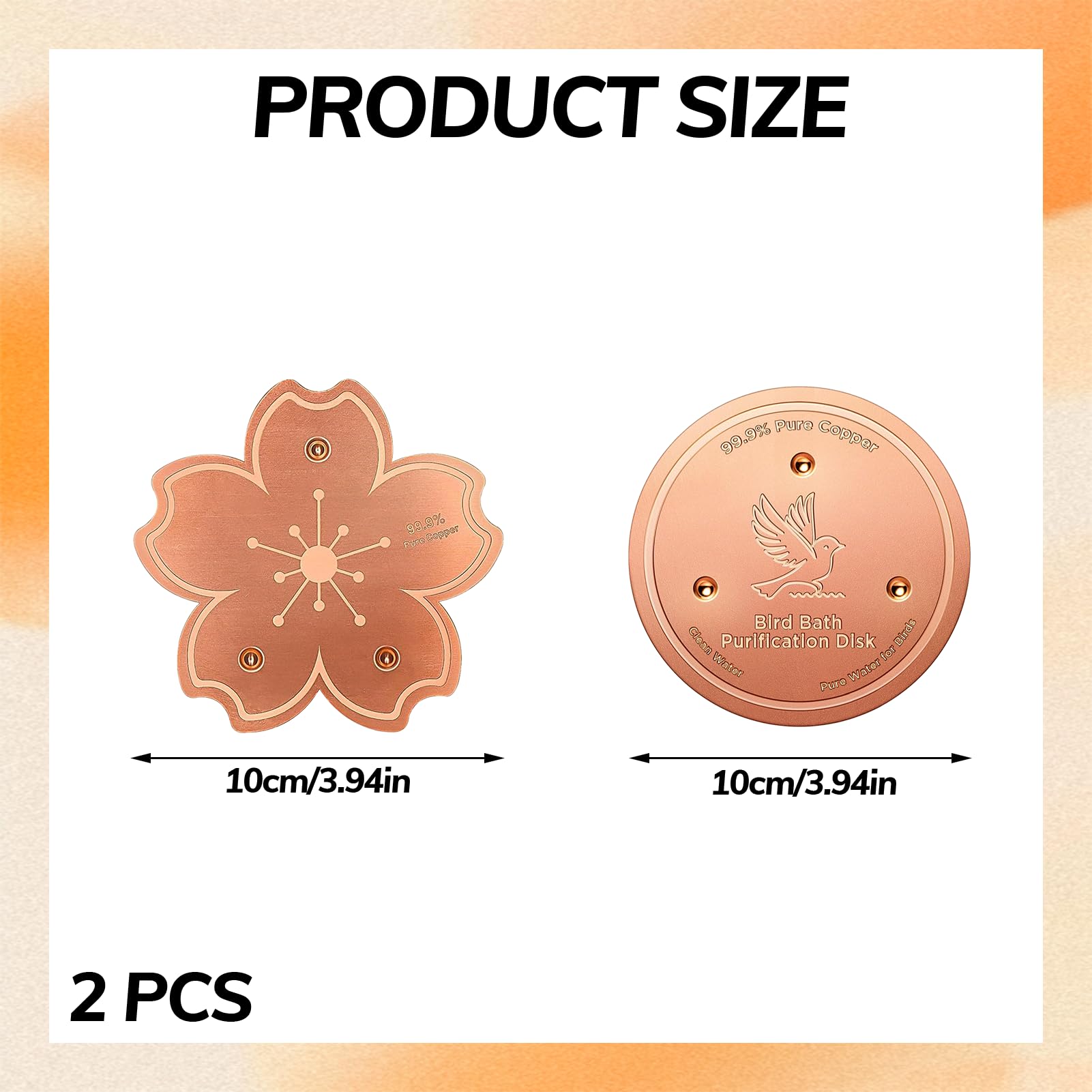 2 Pack Pure Copper Purification Disk, Bird Bath Bowl Flat Round for Bird Bath Clean, Disk for Physical Safe Clean Water All-Season, Fit for Outdoor Birdbaths & Bowls Birdbaths Fountains etc — view 2